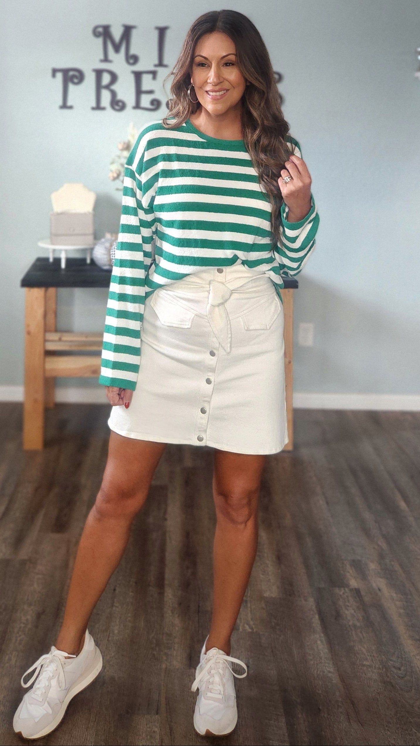 The Harbor Stripe Pullover-Green/ white