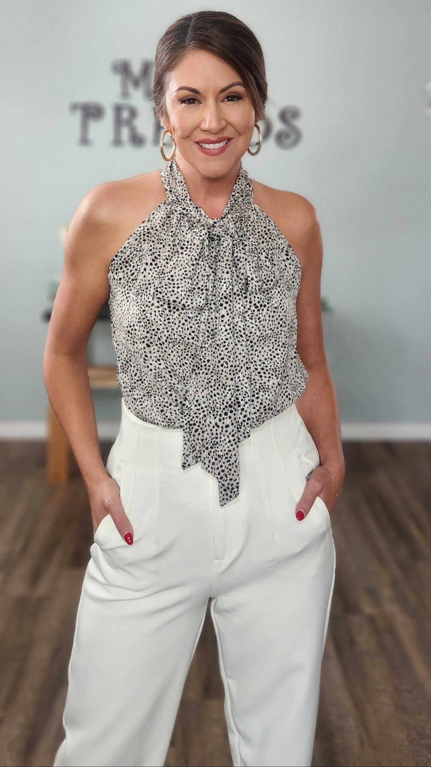 🖤 Reset by Jane- The Luxe Neck- Tie Top-Taupe/Ivory/Black