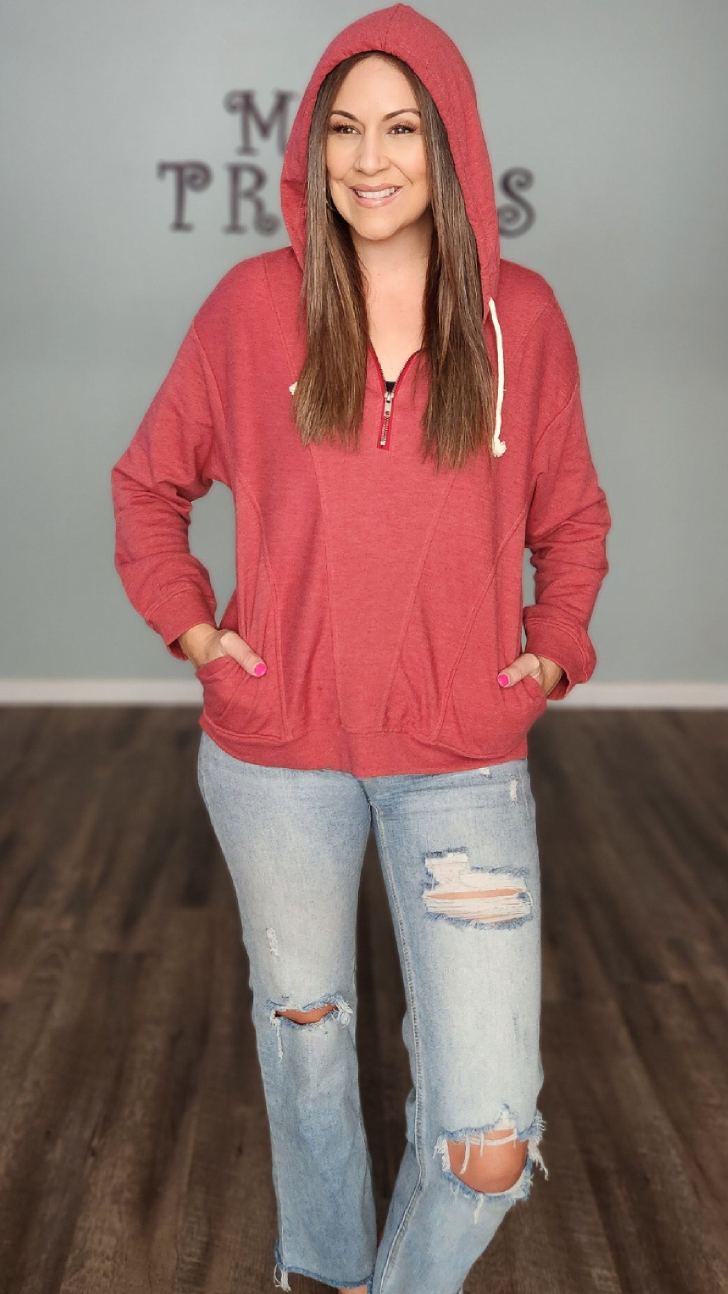 Out and About Hoodie- Red rust