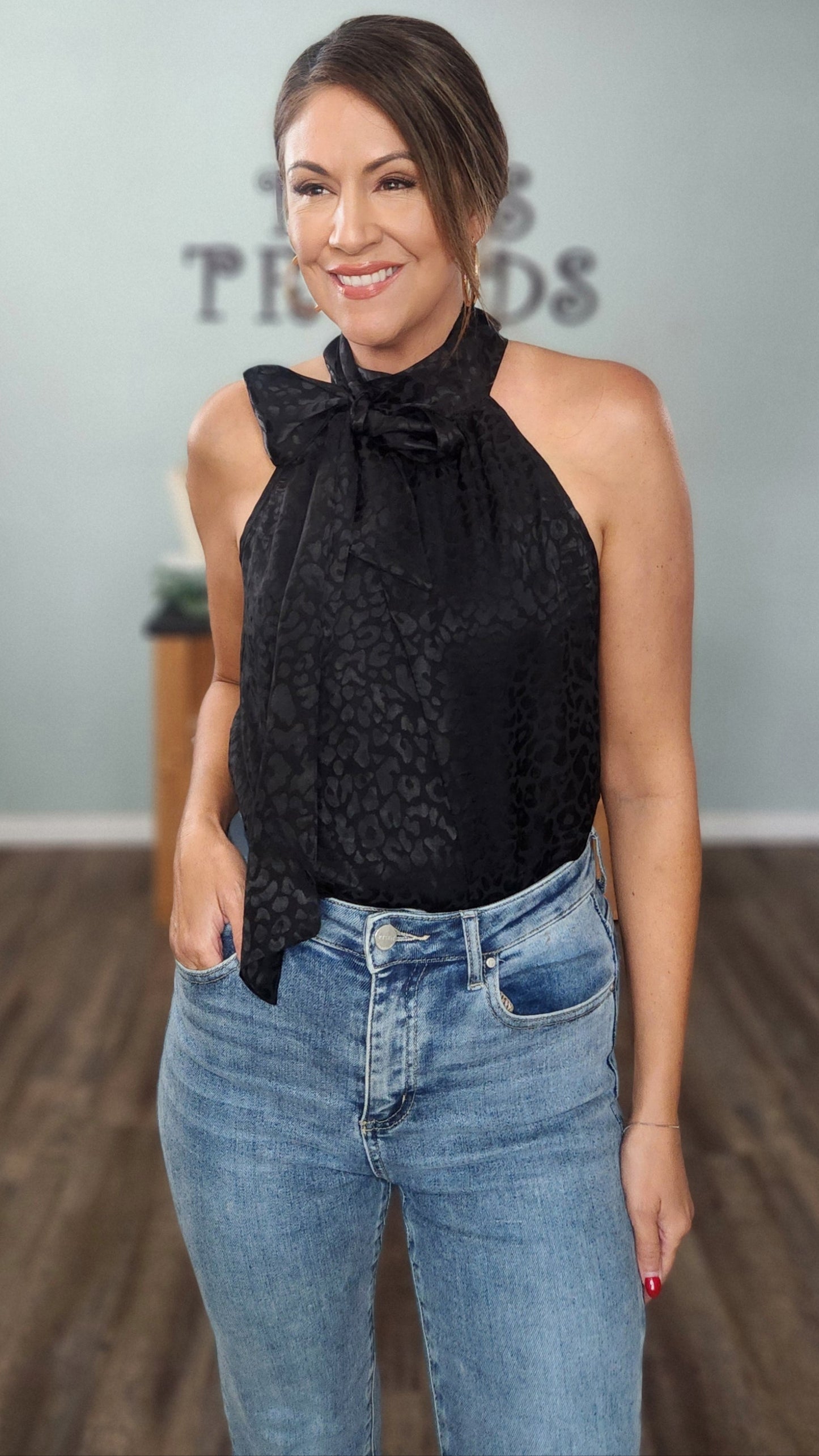 🖤 Reset by Jane- The Luxe Neck- Tie Top-Black Leopard