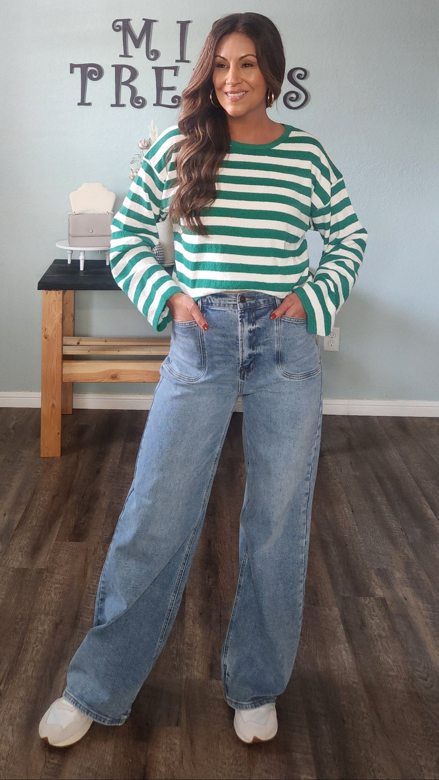 The Harbor Stripe Pullover-Green/ white