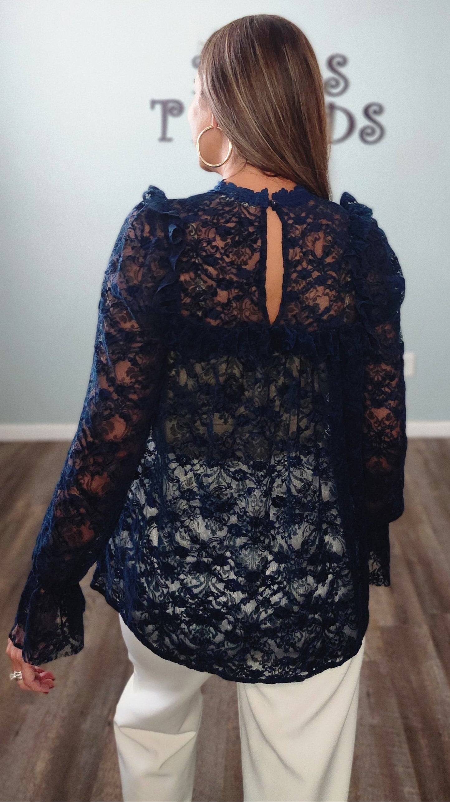 Charmed in Lace Blouse-Navy