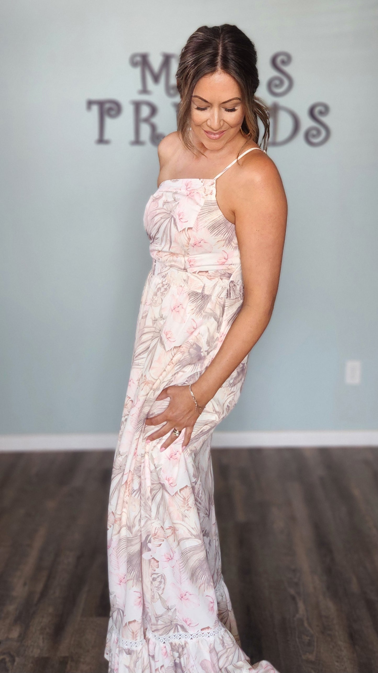 Stunning Floral Dress-Ivory/Pink/Brown