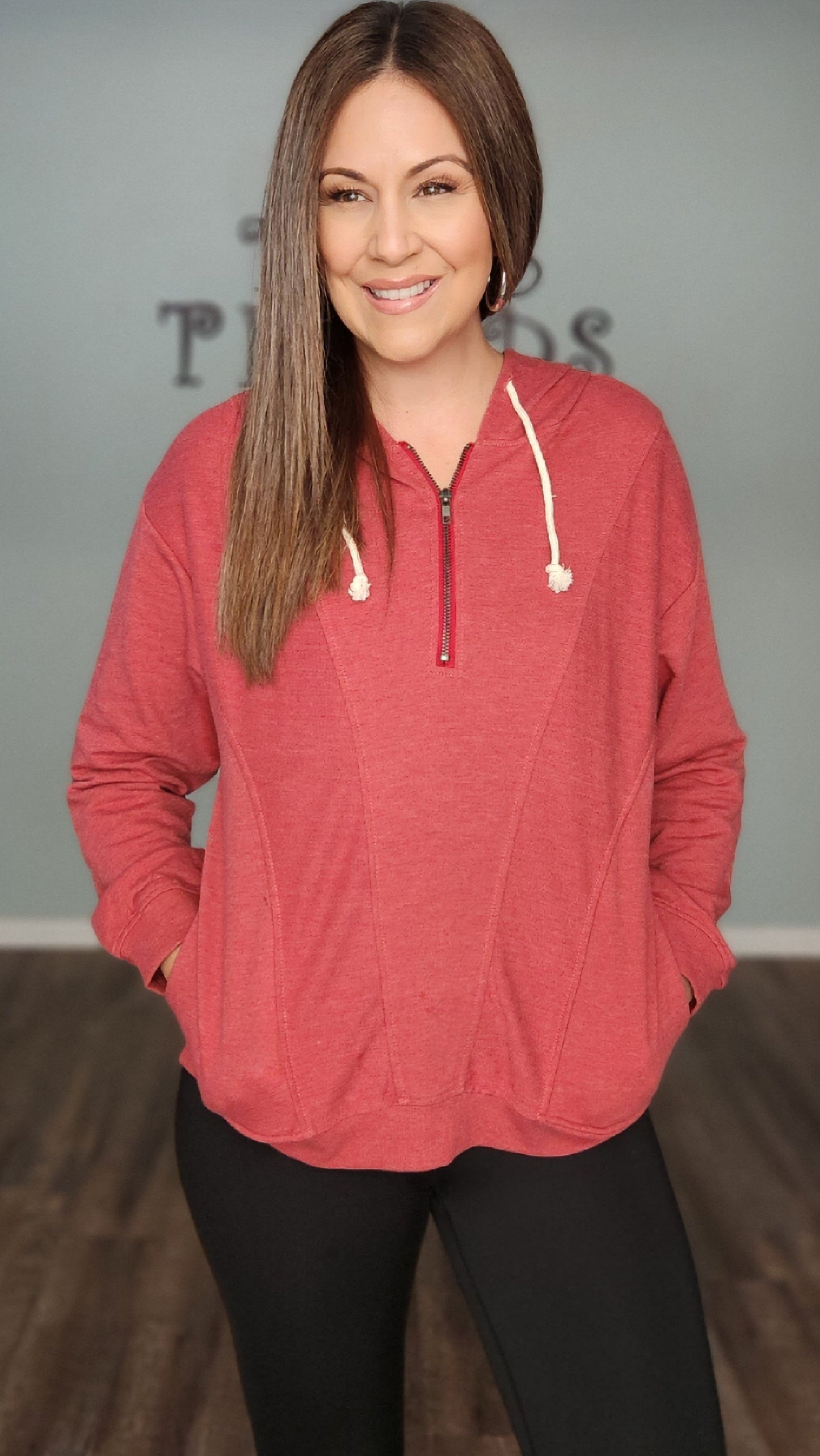 Out and About Hoodie- Red rust