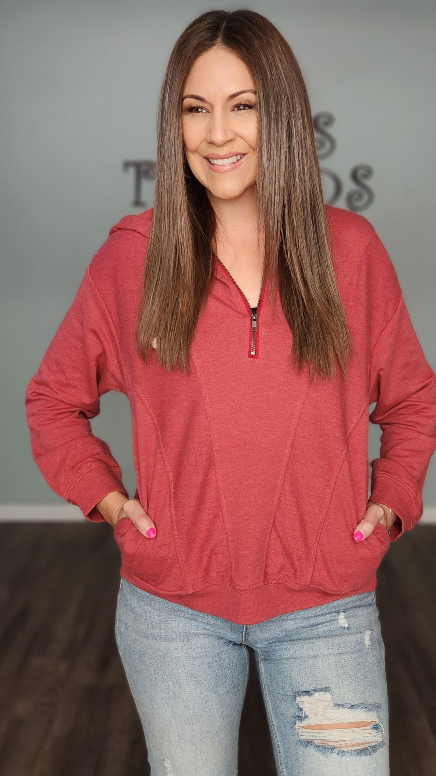 Out and About Hoodie- Red rust