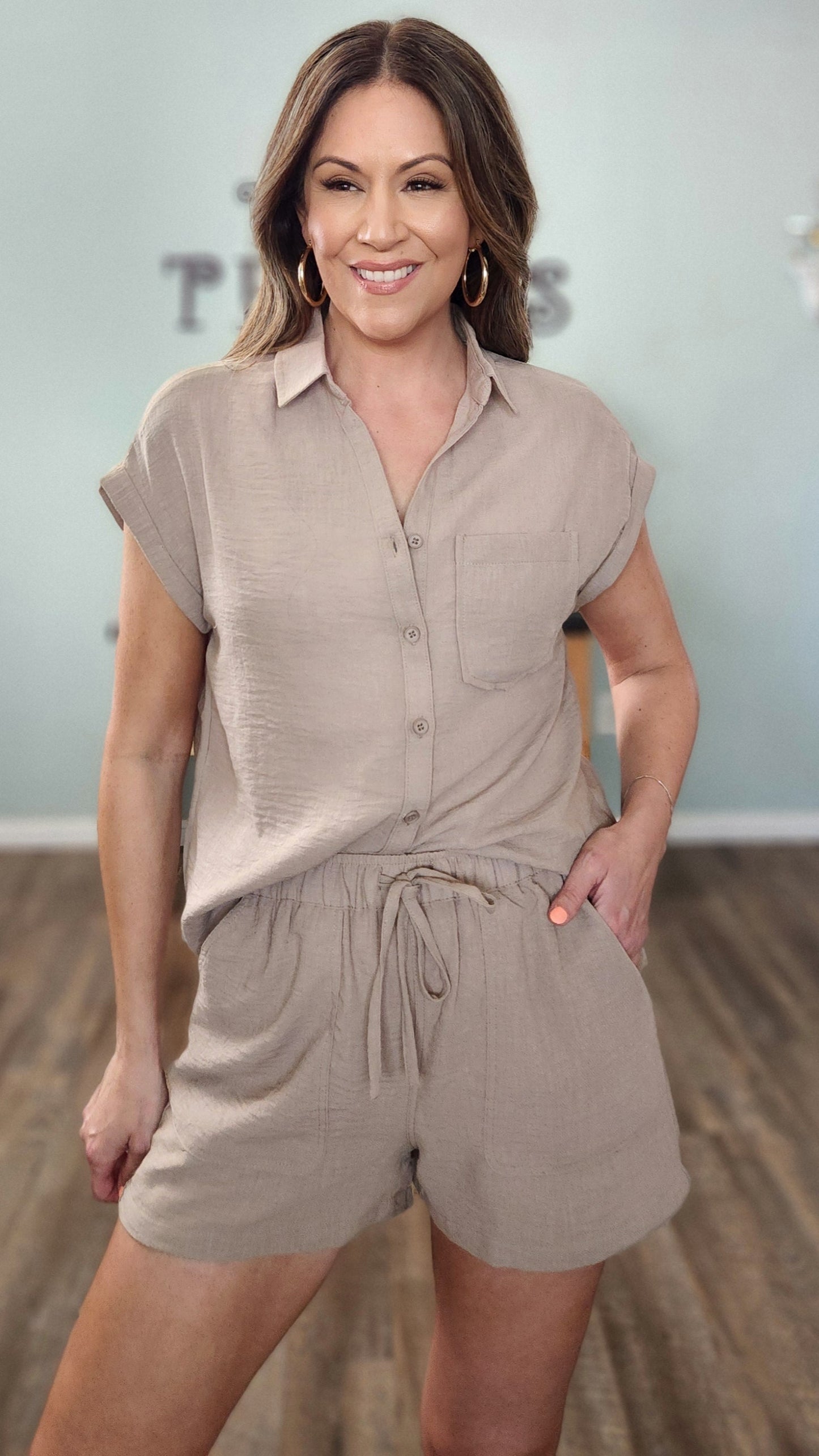 Effortless Chic: Button-Down & Drawstring Two-Piece Set