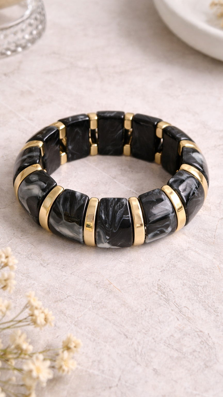 Black & White Marble Stretch Bracelet