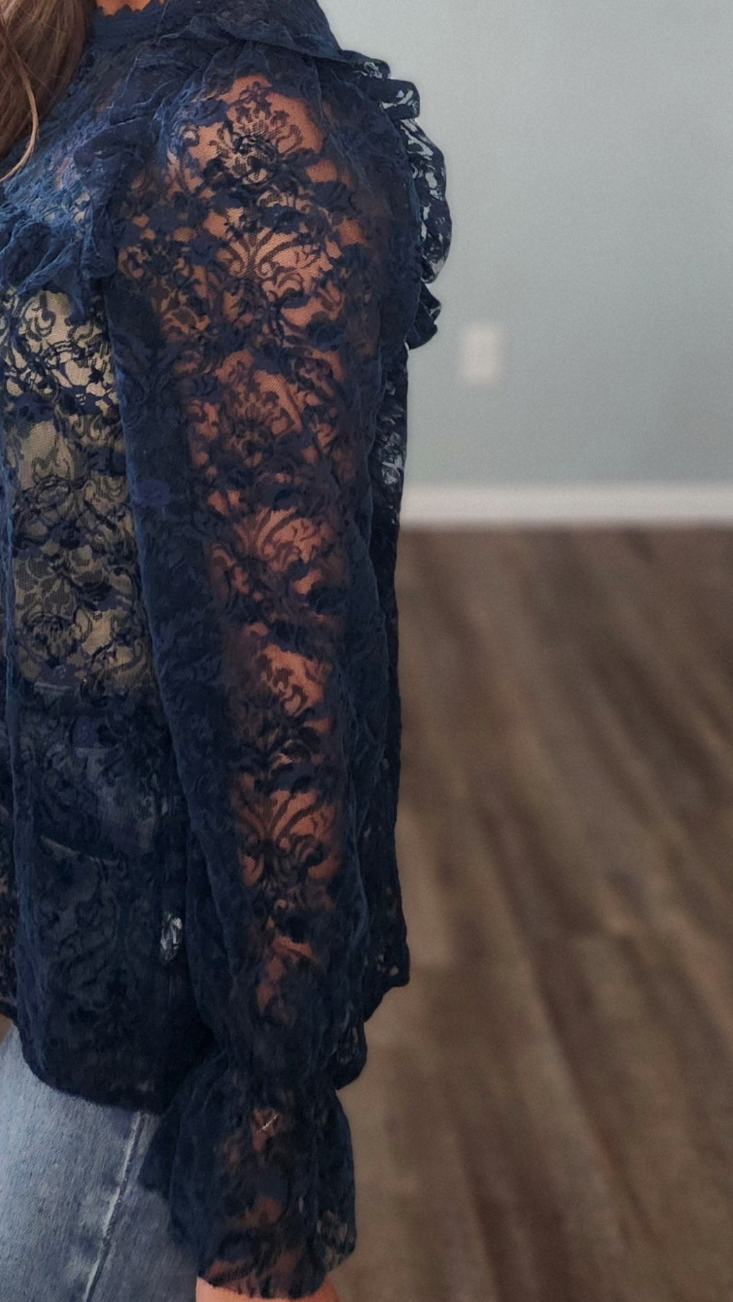 Charmed in Lace Blouse-Navy