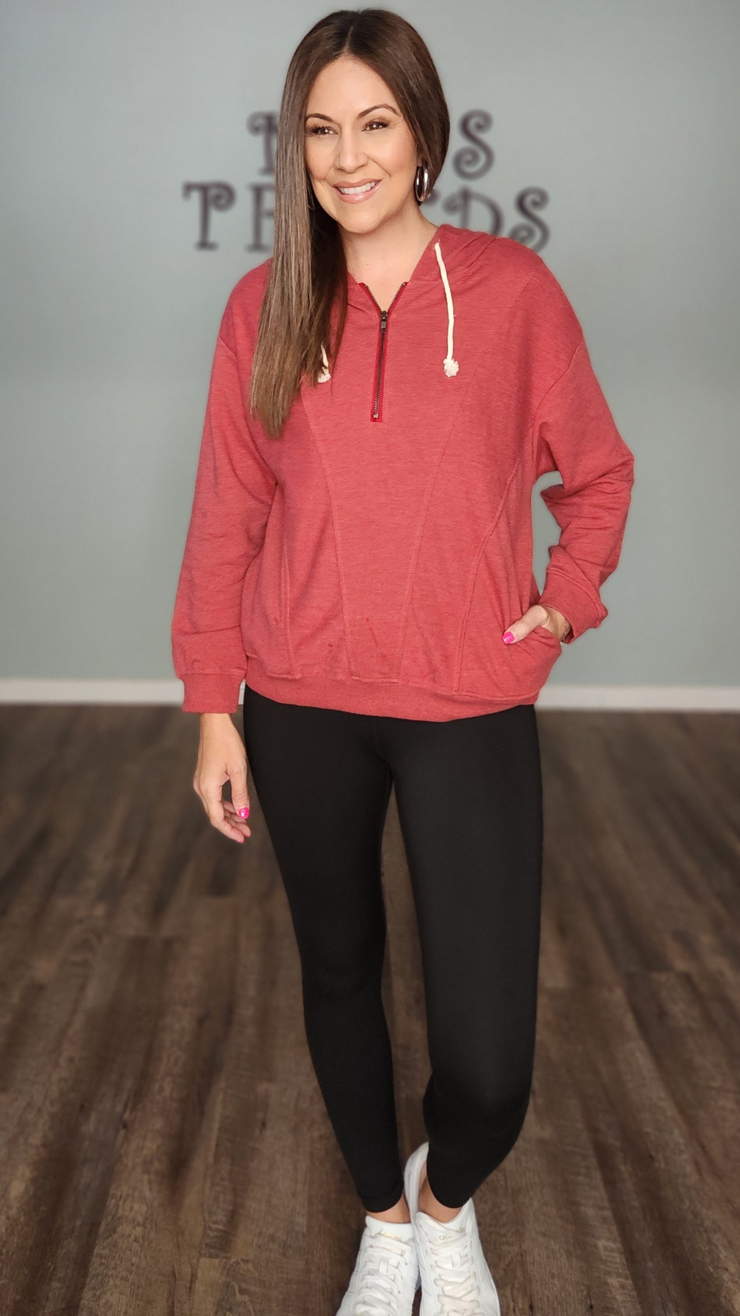 Out and About Hoodie- Red rust