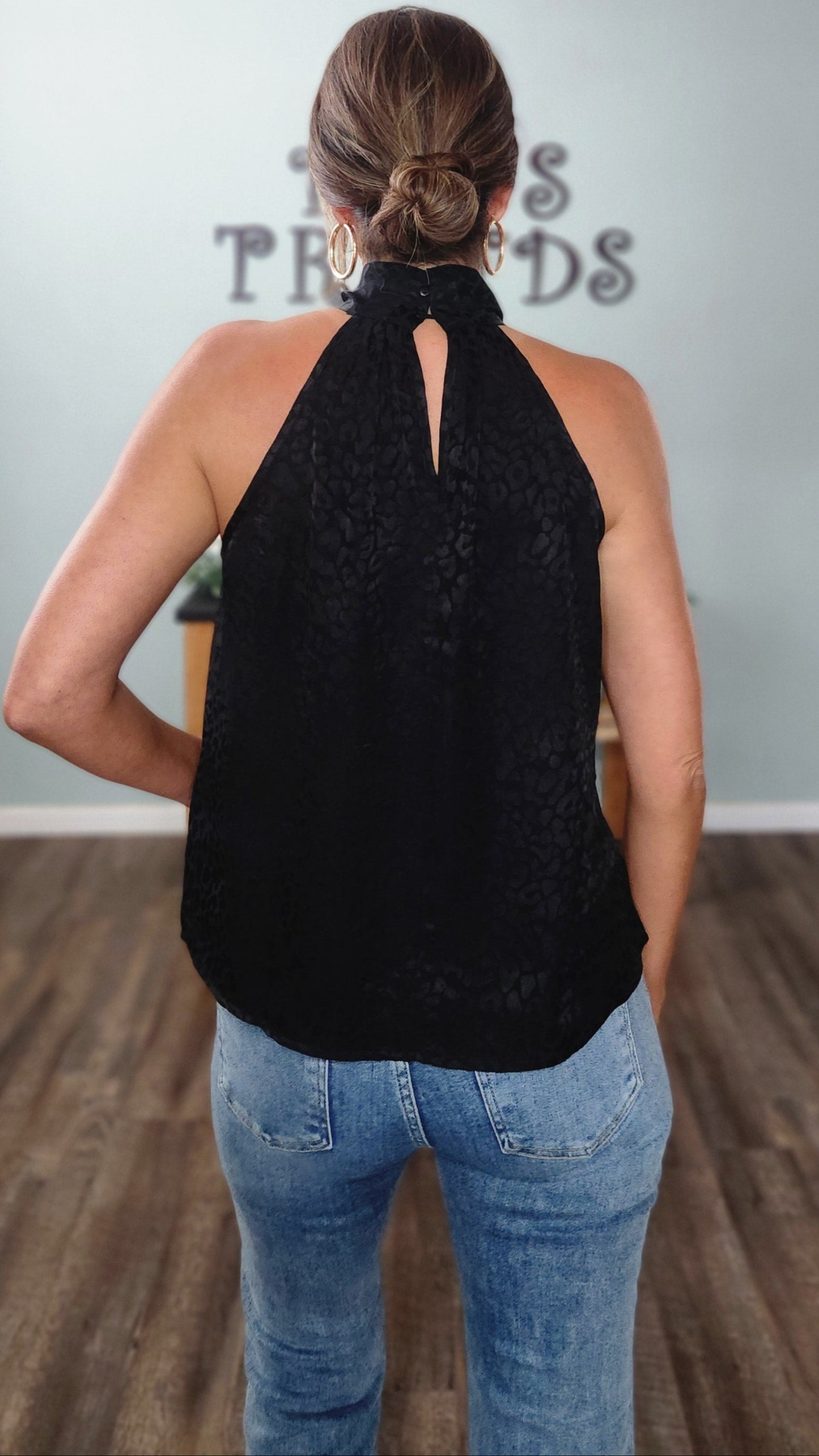 🖤 Reset by Jane- The Luxe Neck- Tie Top-Black Leopard