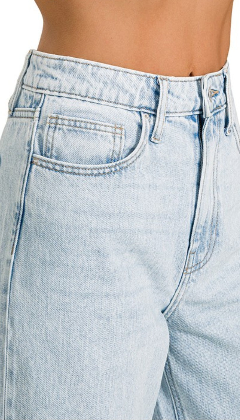 Zenana High Rise Wide Leg Straight Denim-Light Wash