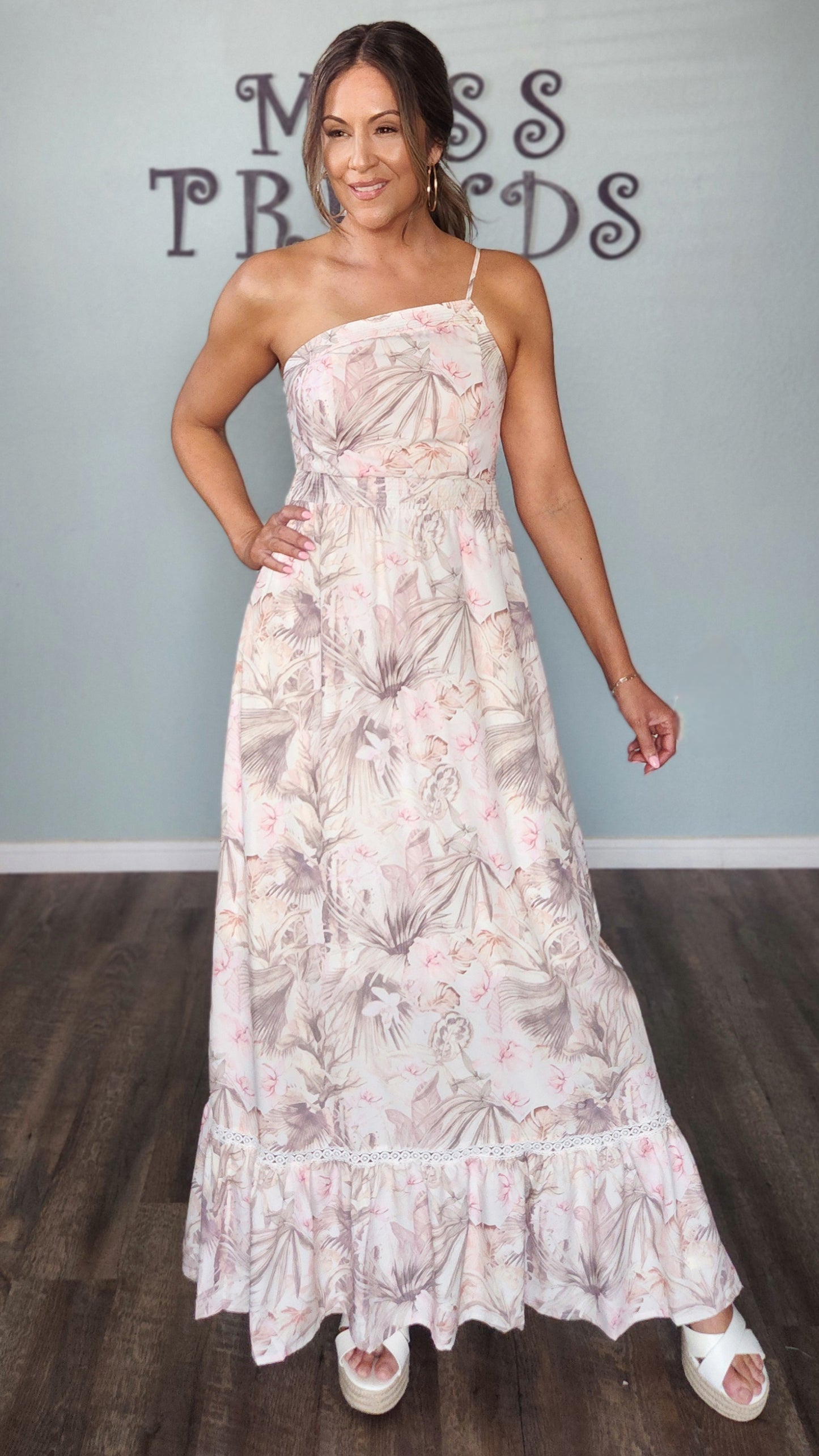 Stunning Floral Dress-Ivory/Pink/Brown