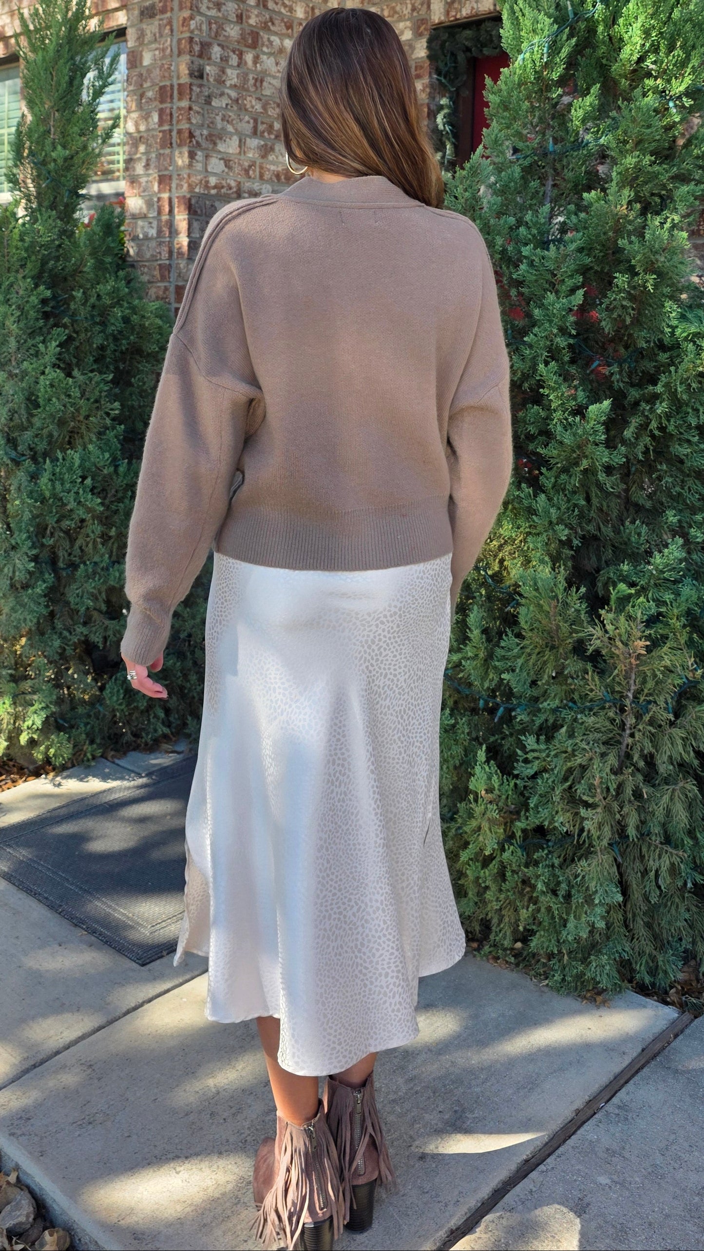 Effortless Elegance Satin Midi Skirt- Ivory