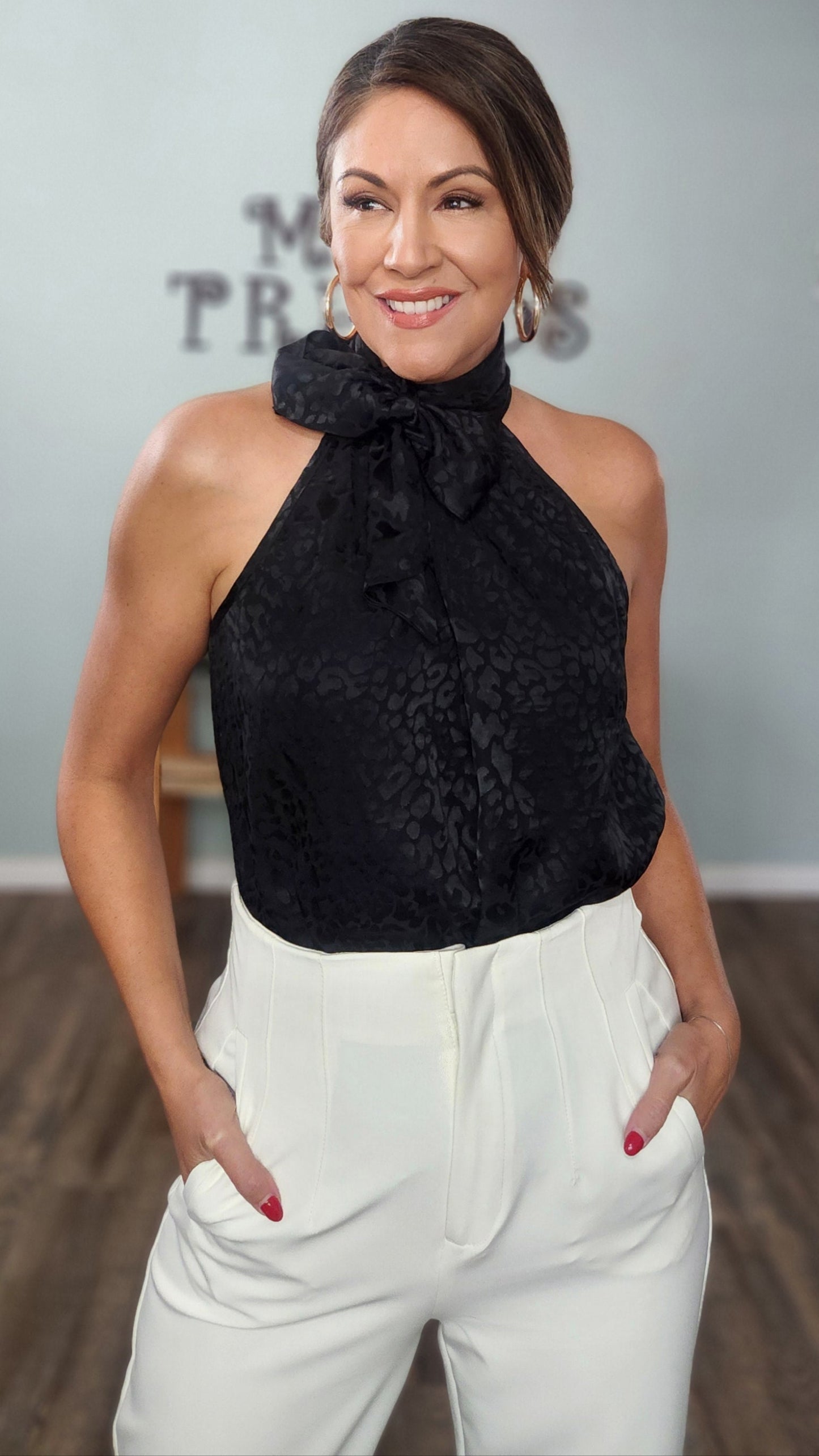 🖤 Reset by Jane- The Luxe Neck- Tie Top-Black Leopard