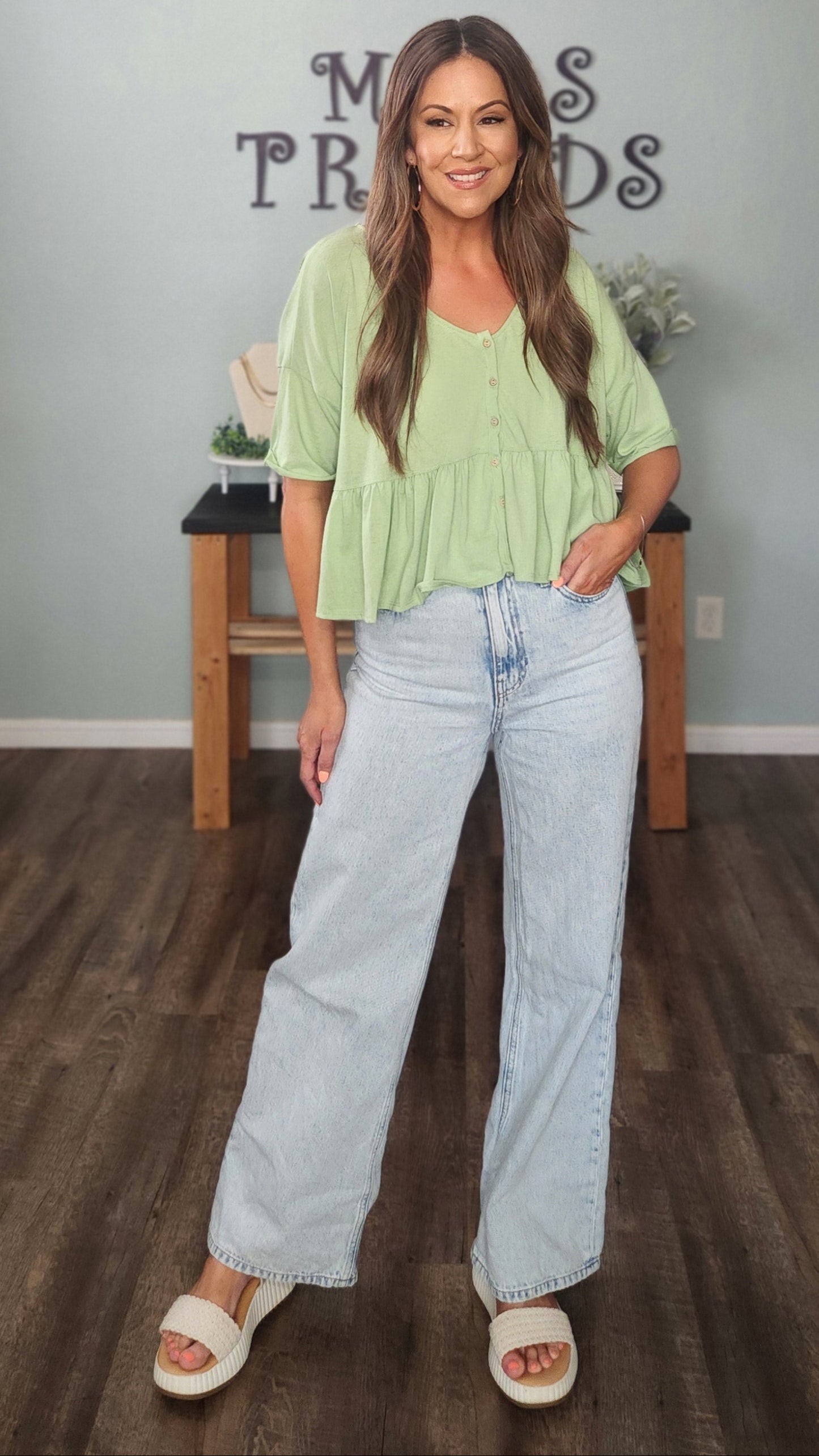 Fresh & Feminine: Jade Lime Green Button-Up Blouse