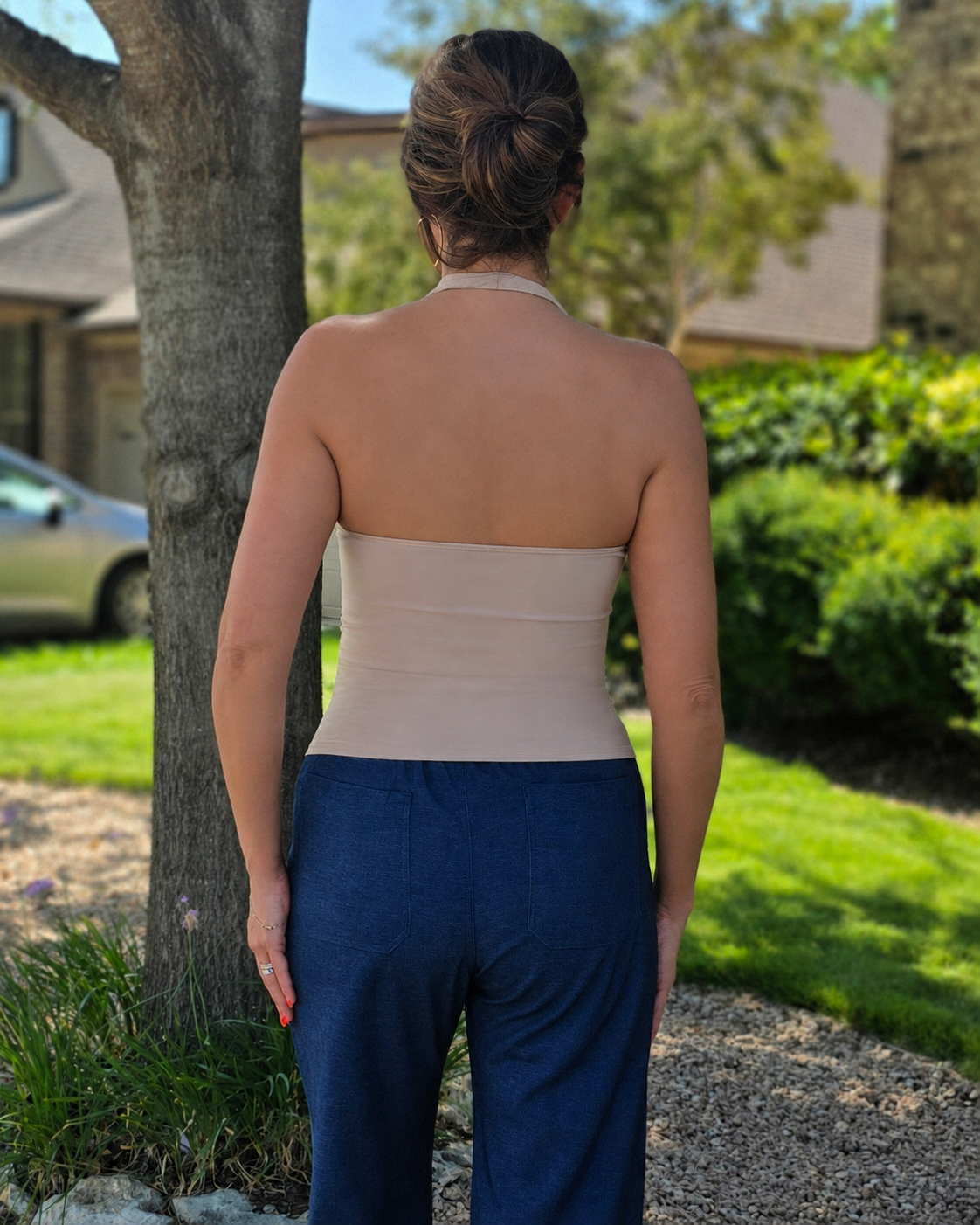Draped to Perfection Halter Top- Lt Taupe