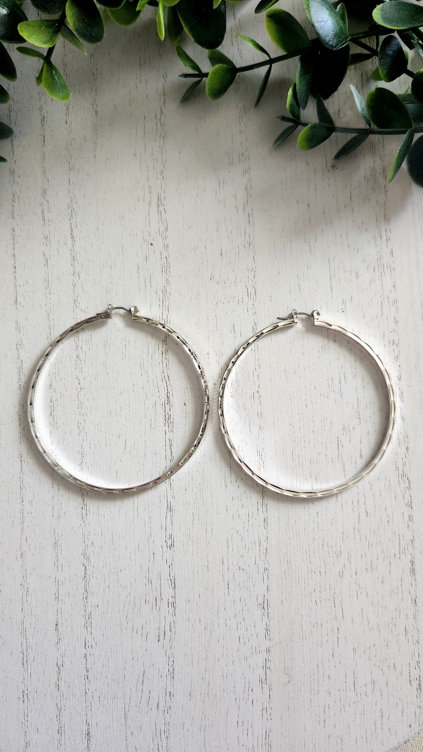 Silver Hoop Etched Earrings