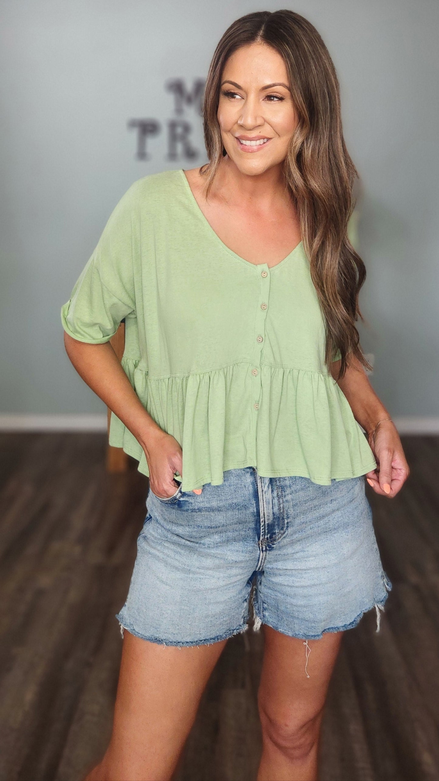 Fresh & Feminine: Jade Lime Green Button-Up Blouse