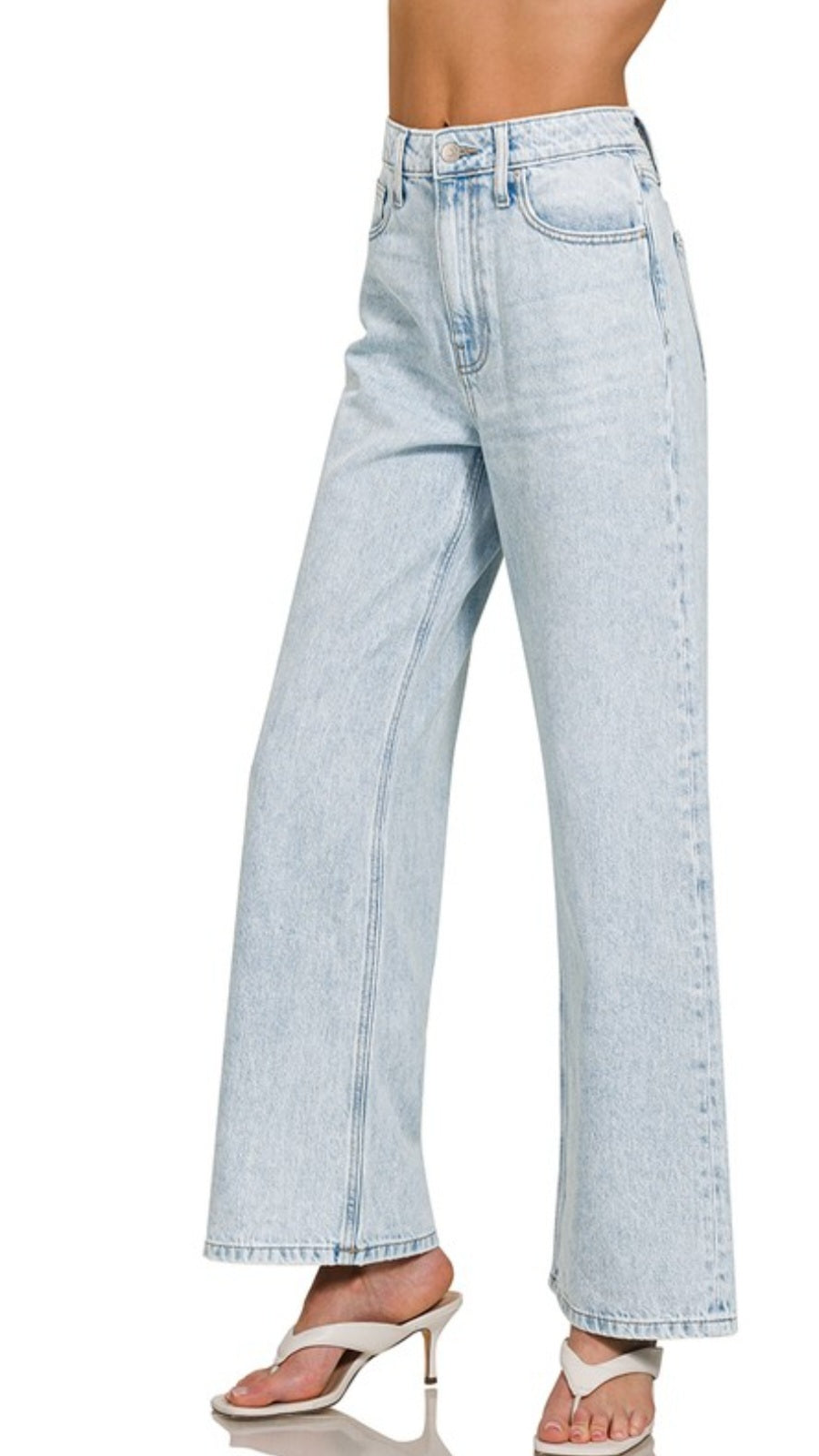 Zenana High Rise Wide Leg Straight Denim-Light Wash