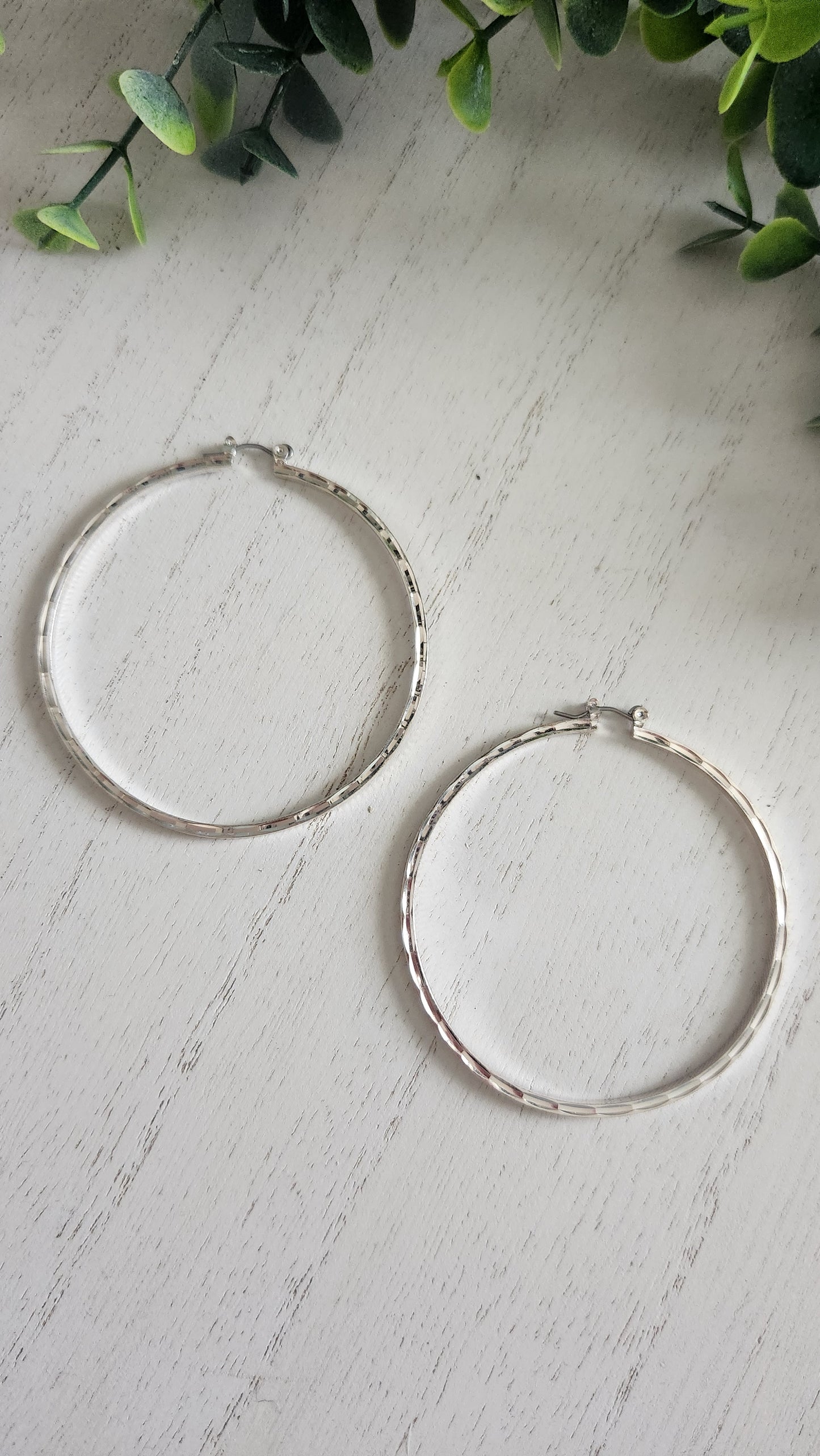 Silver Hoop Etched Earrings