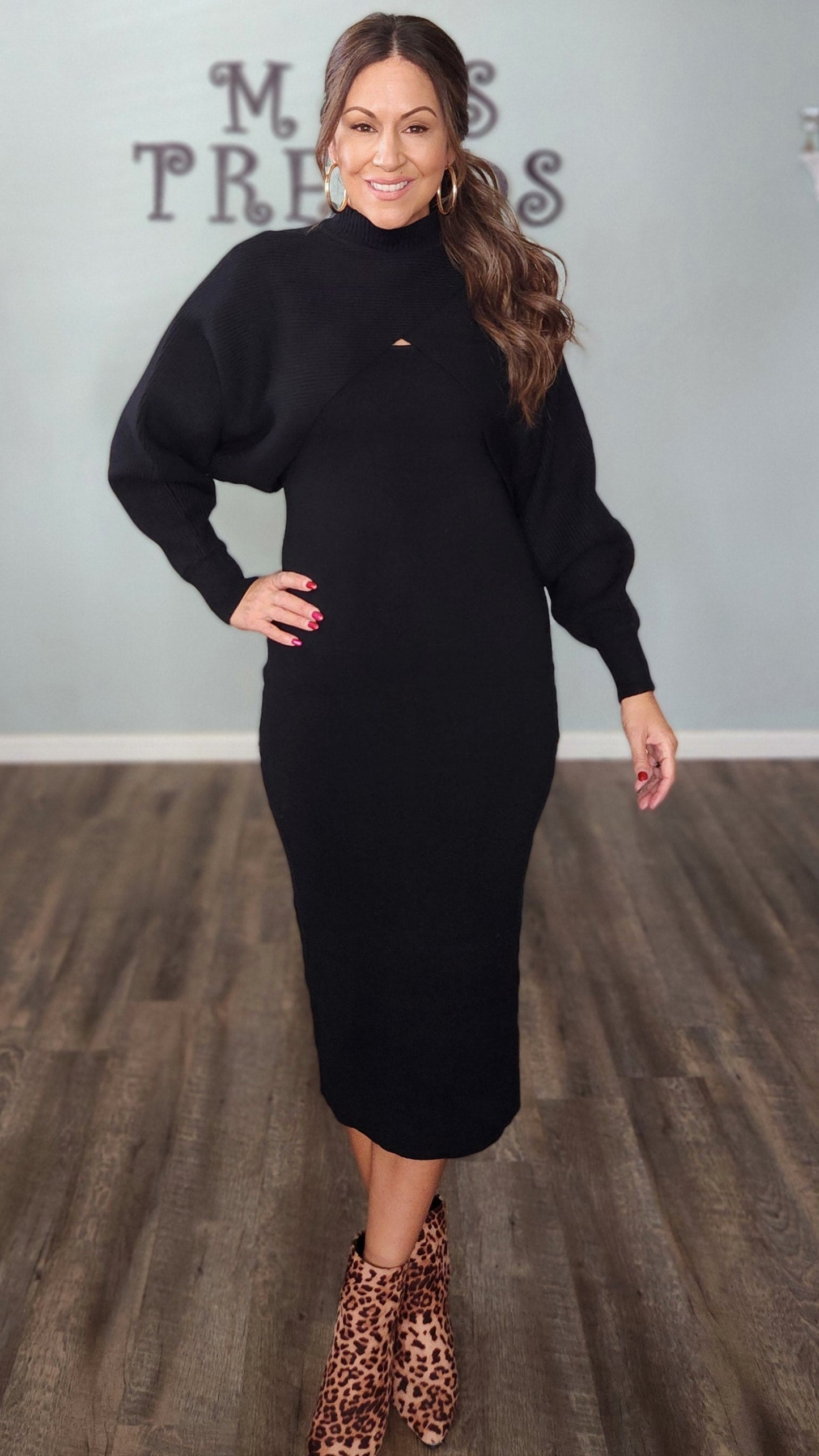 Timeless Duo Sweater Dress-Black