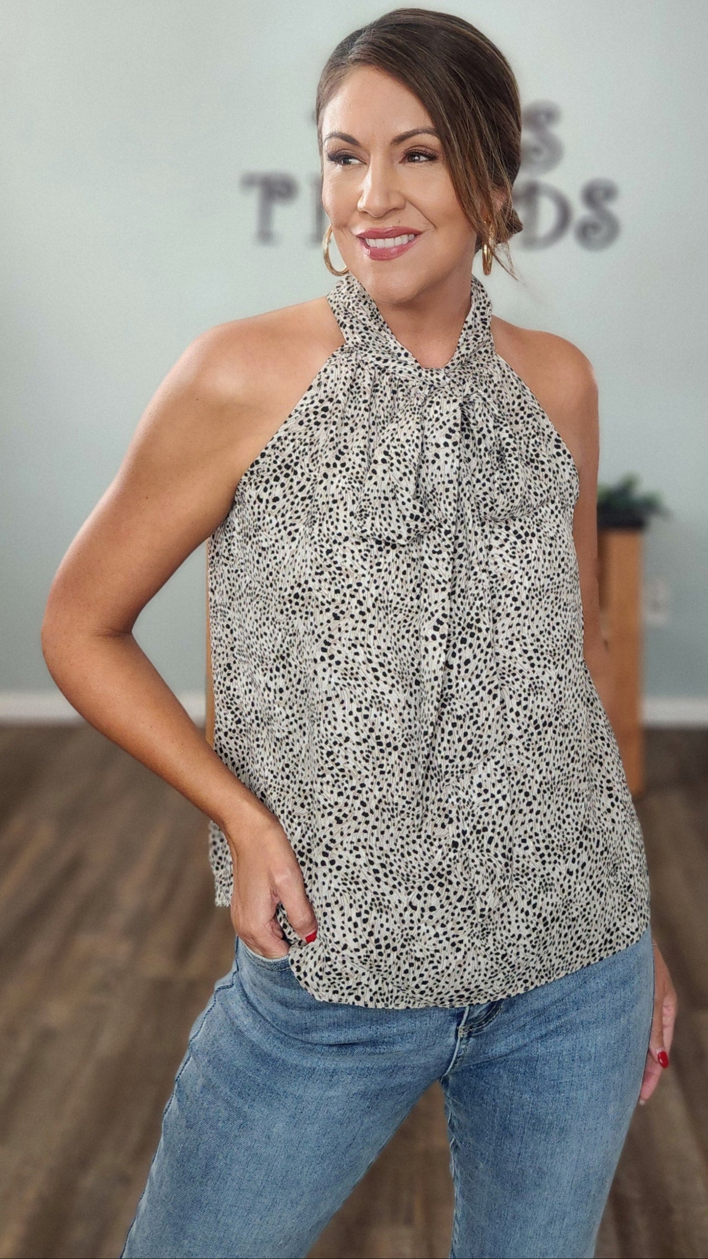 🖤 Reset by Jane- The Luxe Neck- Tie Top-Taupe/Ivory/Black
