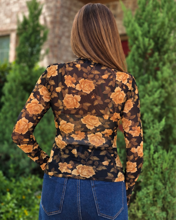 Golden Bloom Mesh Top