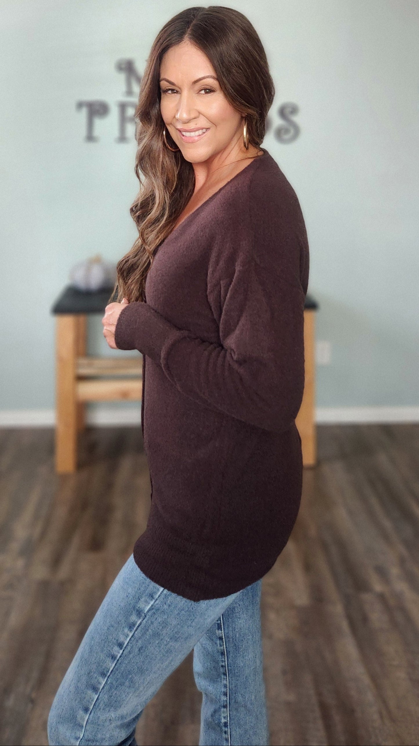 Cozy Classic V-neck Pullover-Chocolate Brown