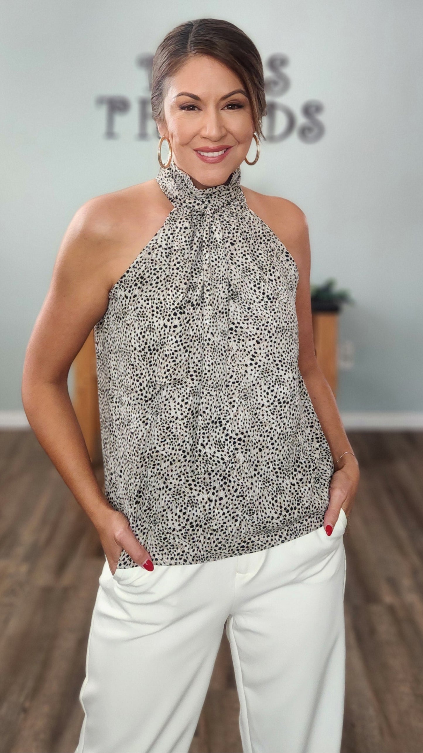 🖤 Reset by Jane- The Luxe Neck- Tie Top-Taupe/Ivory/Black