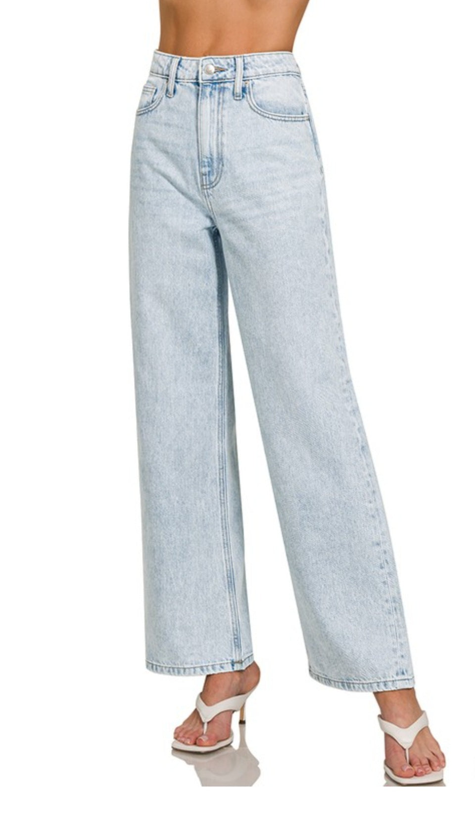 Zenana High Rise Wide Leg Straight Denim-Light Wash
