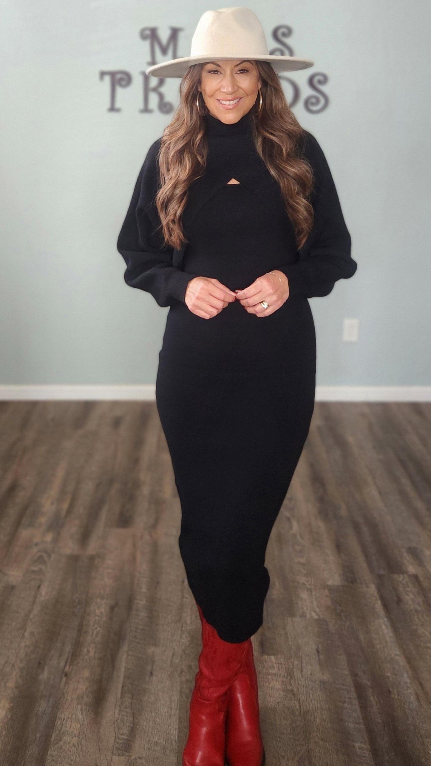 Timeless Duo Sweater Dress-Black