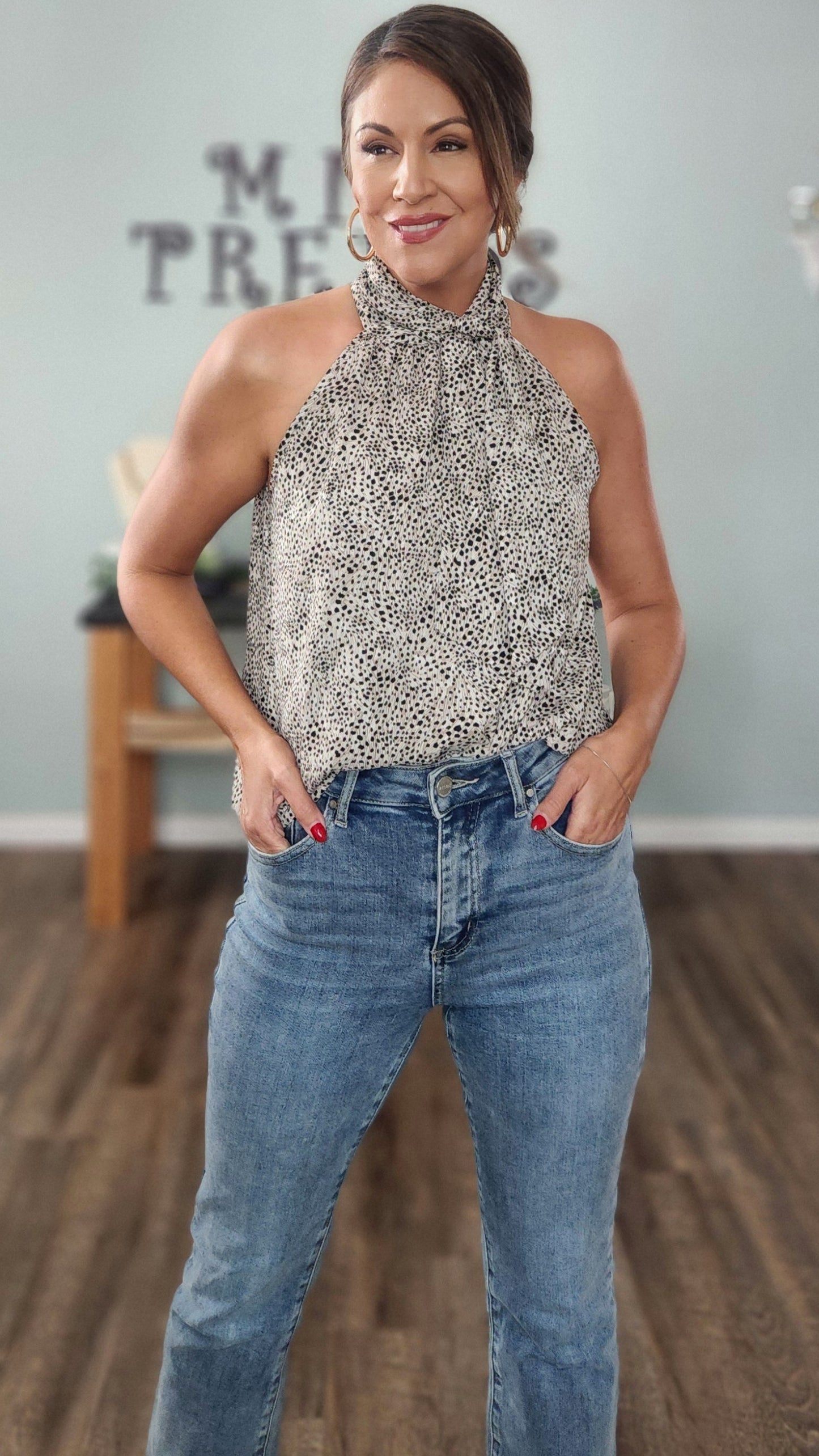 🖤 Reset by Jane- The Luxe Neck- Tie Top-Taupe/Ivory/Black