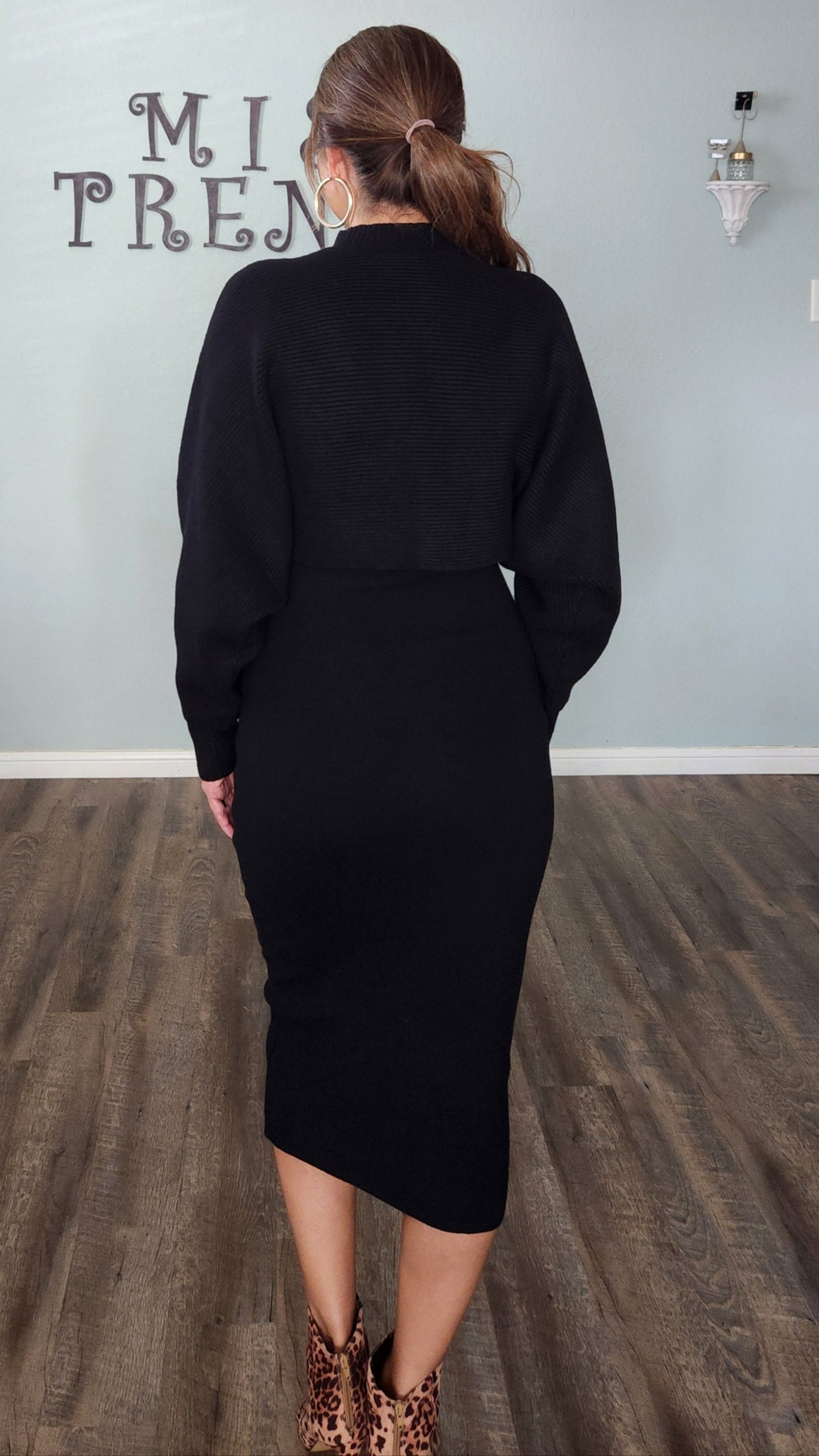 Timeless Duo Sweater Dress-Black