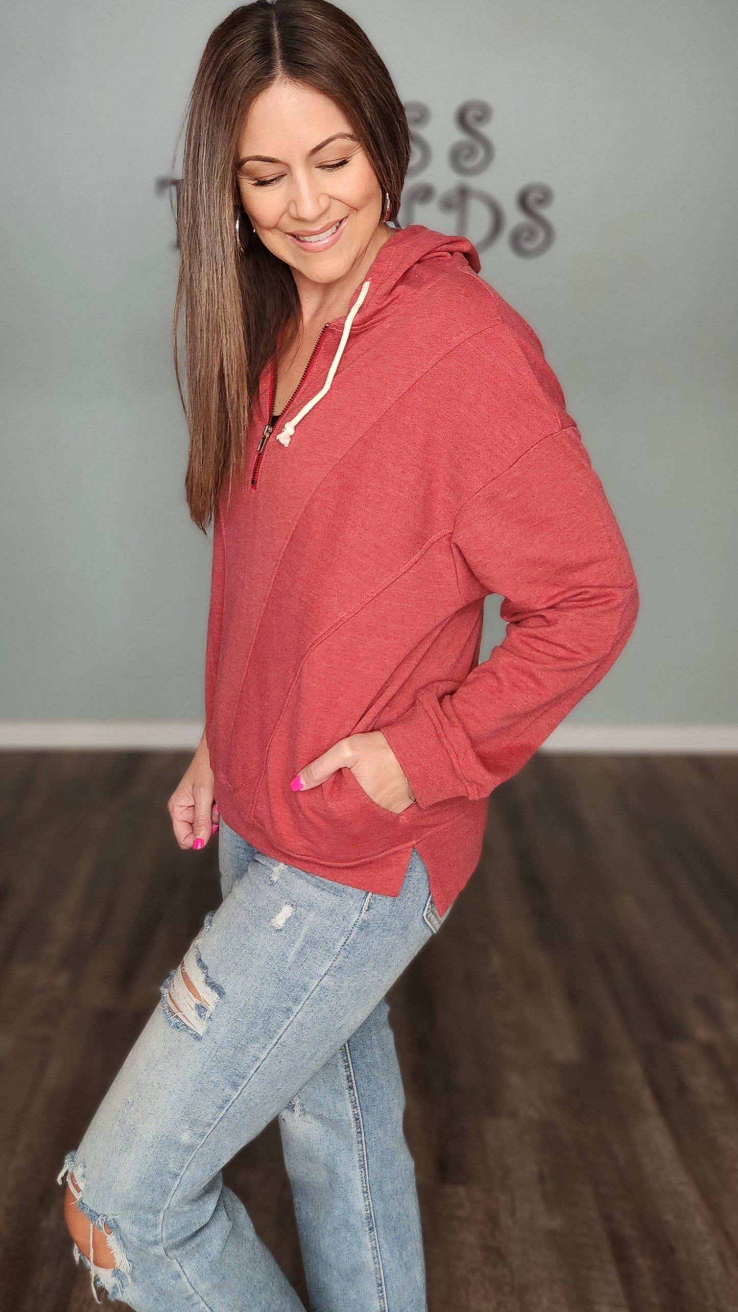 Out and About Hoodie- Red rust