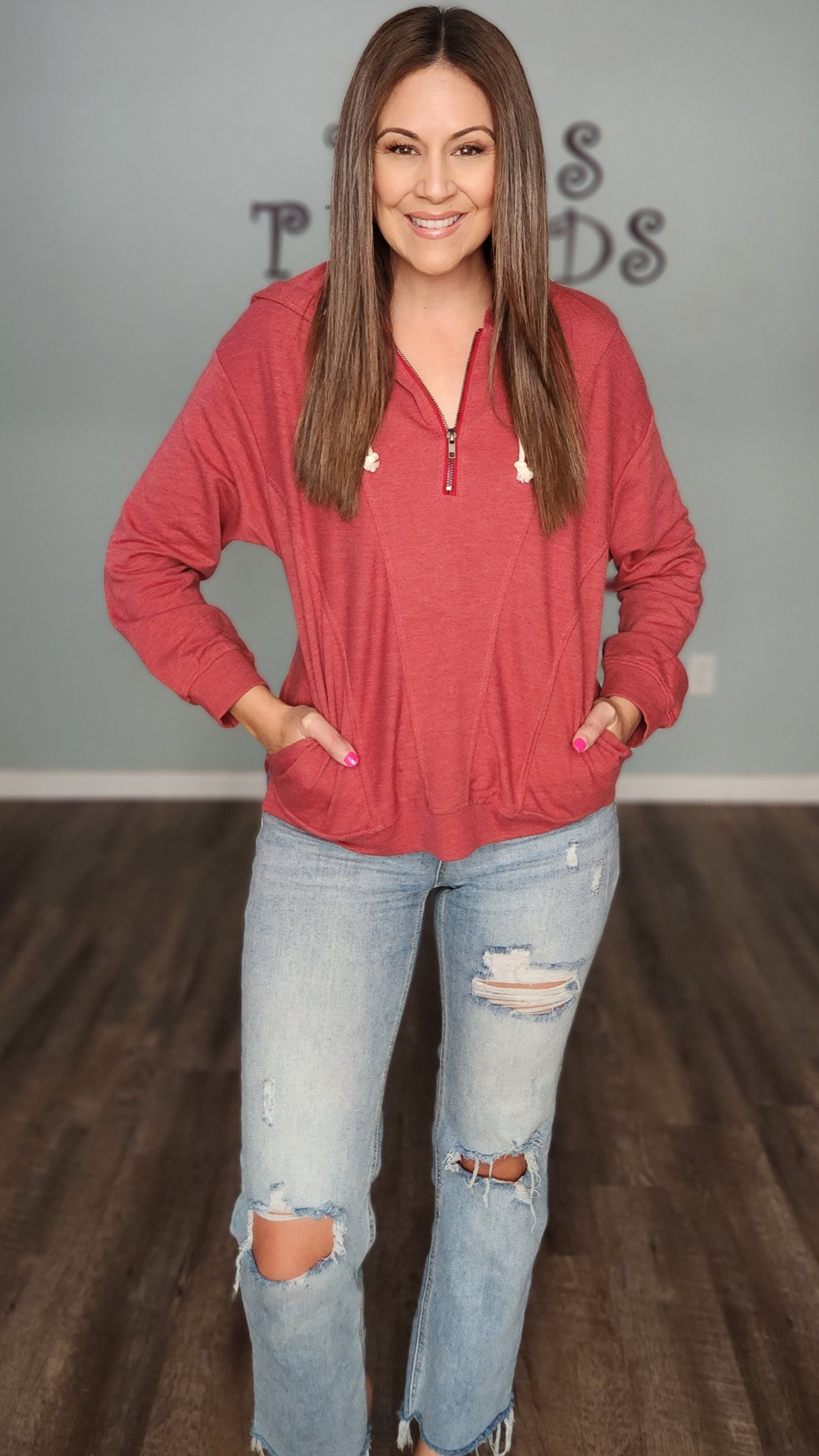 Out and About Hoodie- Red rust