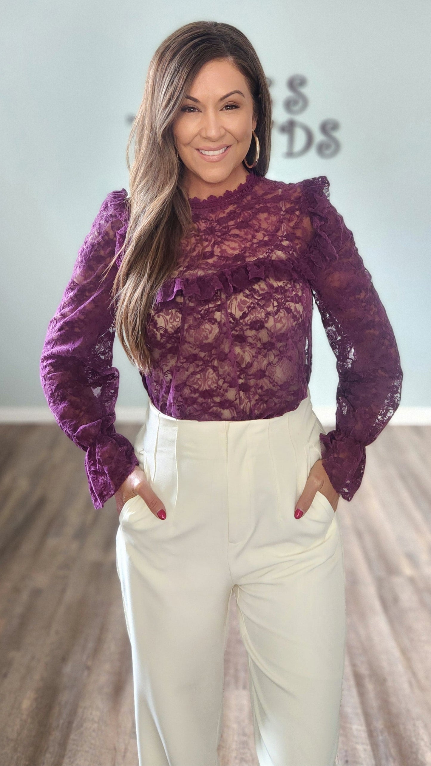 Charmed in Lace Blouse-Purple