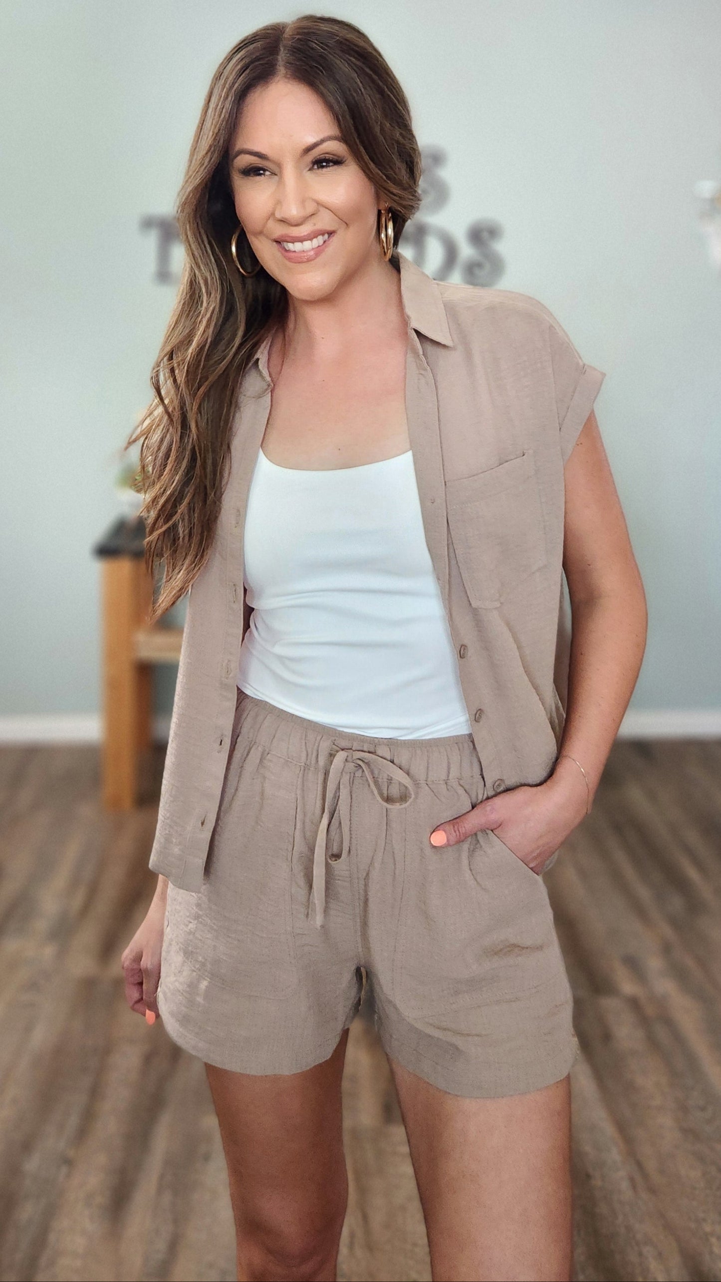 Effortless Chic: Button-Down & Drawstring Two-Piece Set