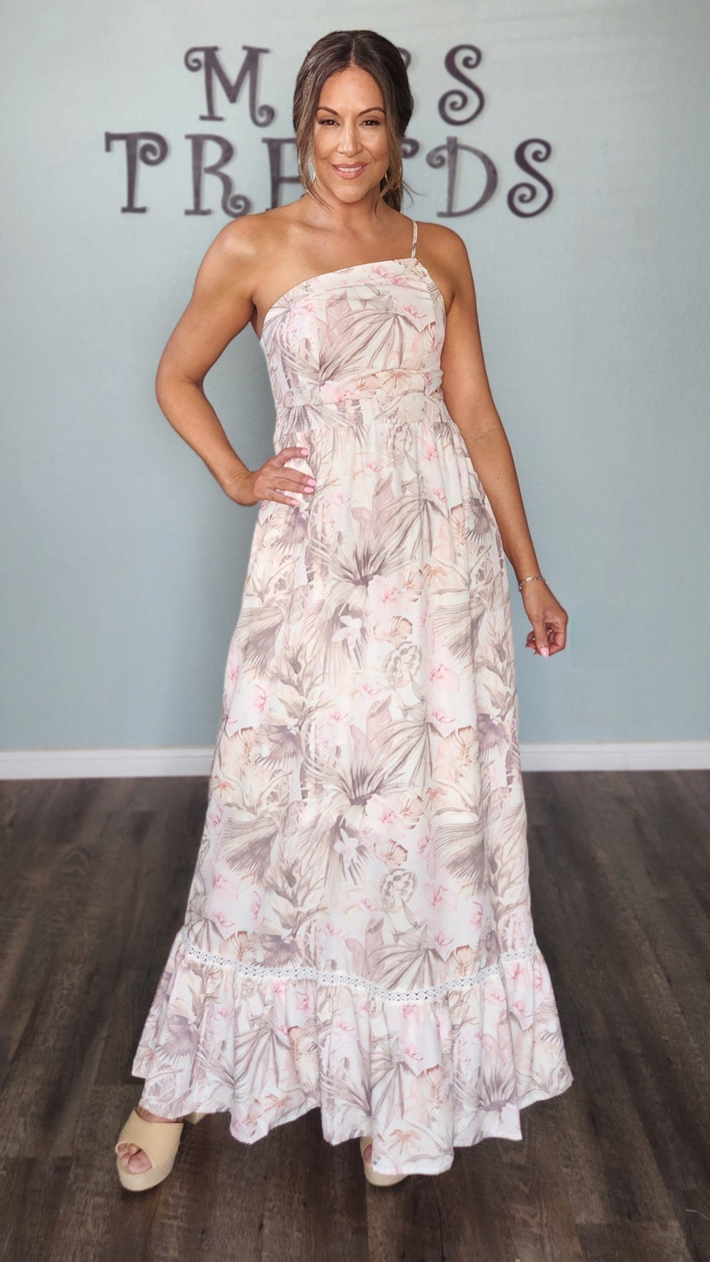 Stunning Floral Dress-Ivory/Pink/Brown