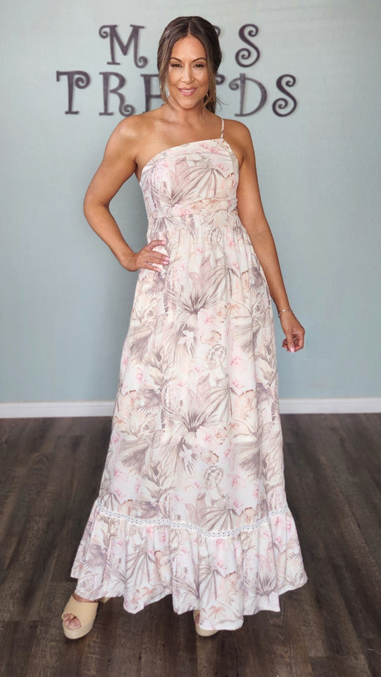 Stunning Floral Dress-Ivory/Pink/Brown