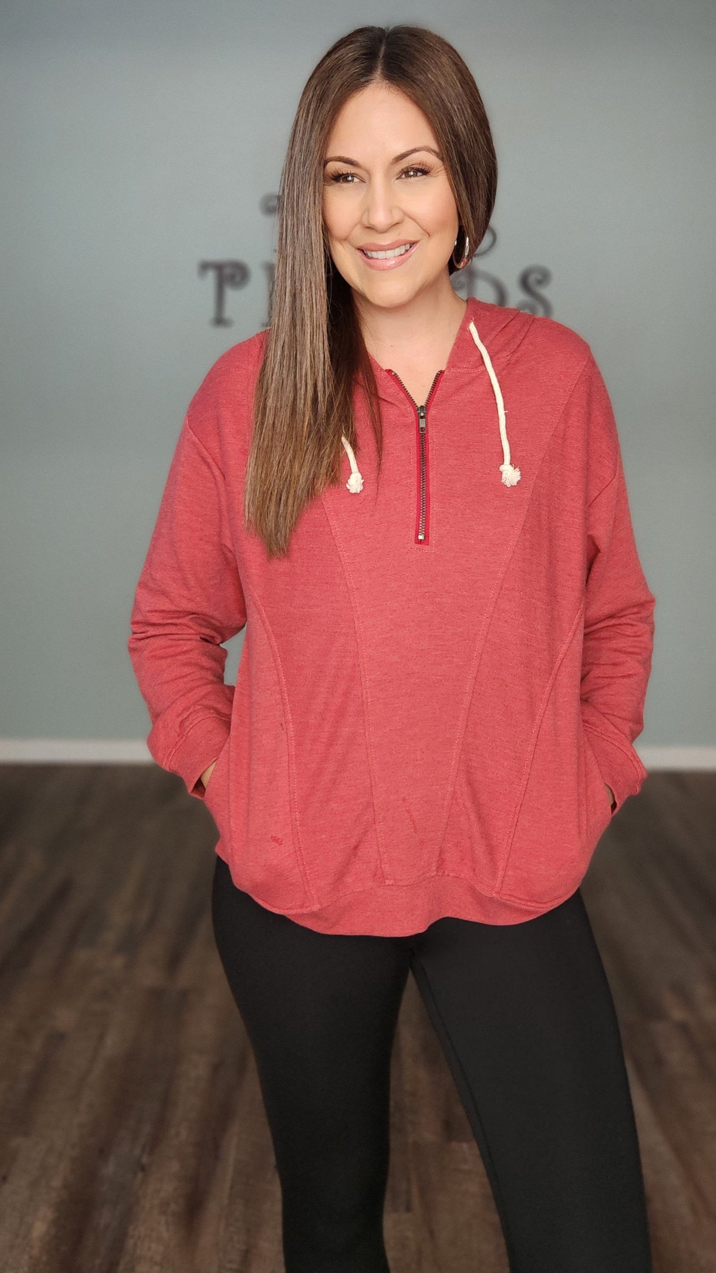 Out and About Hoodie- Red rust