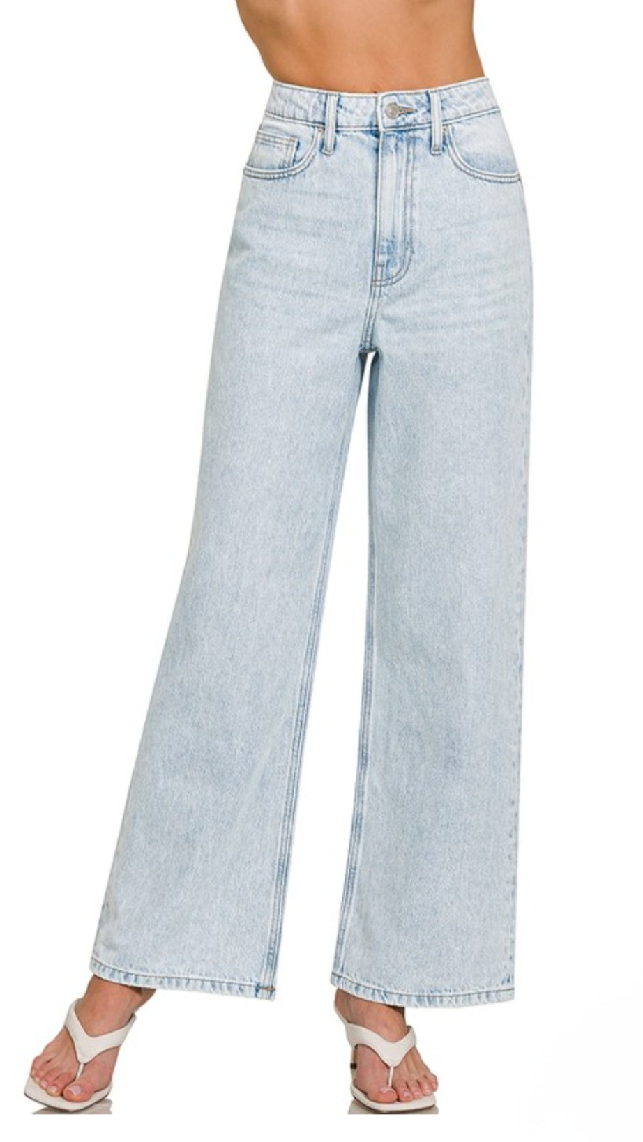 Zenana High Rise Wide Leg Straight Denim-Light Wash