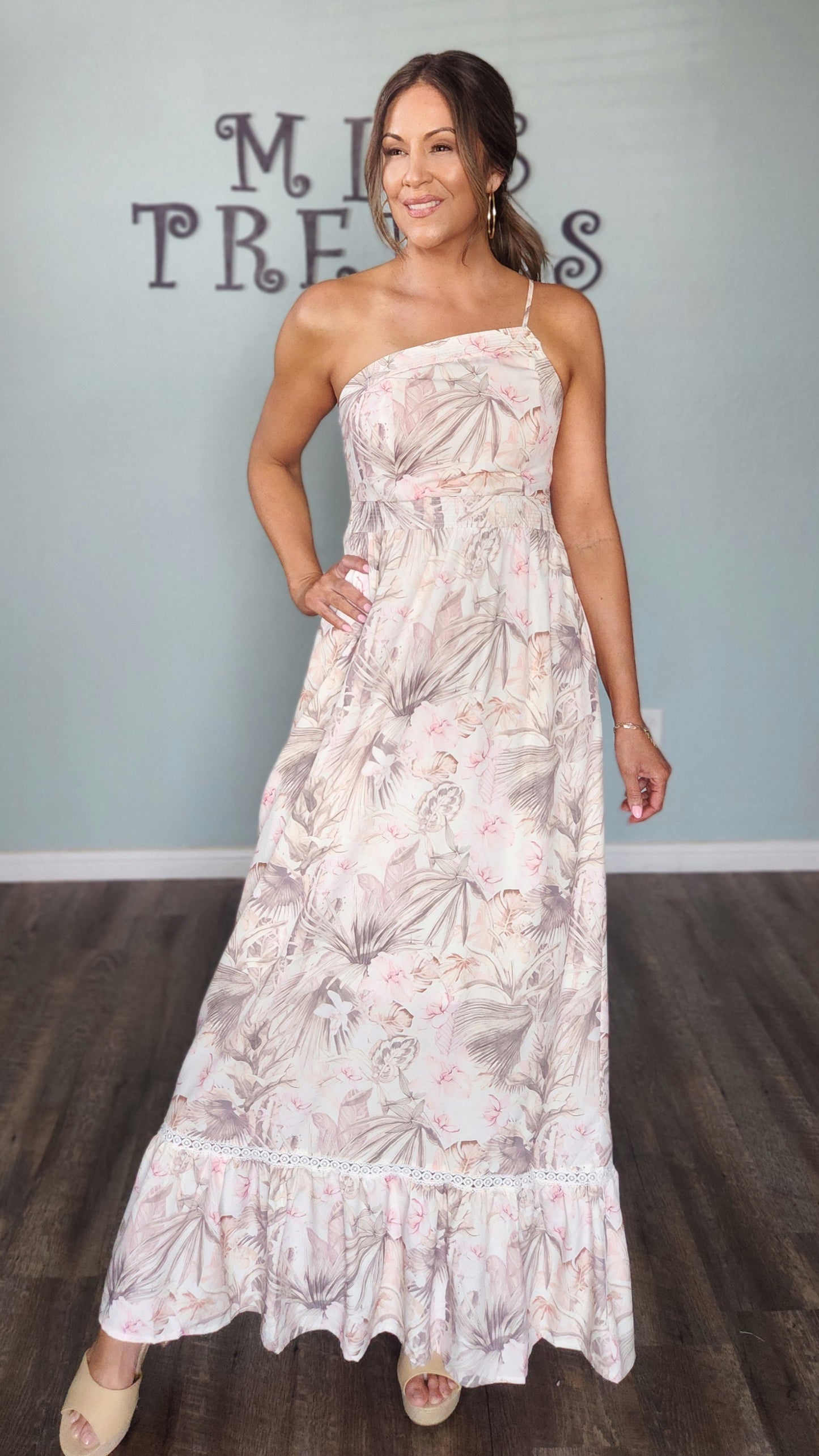 Stunning Floral Dress-Ivory/Pink/Brown