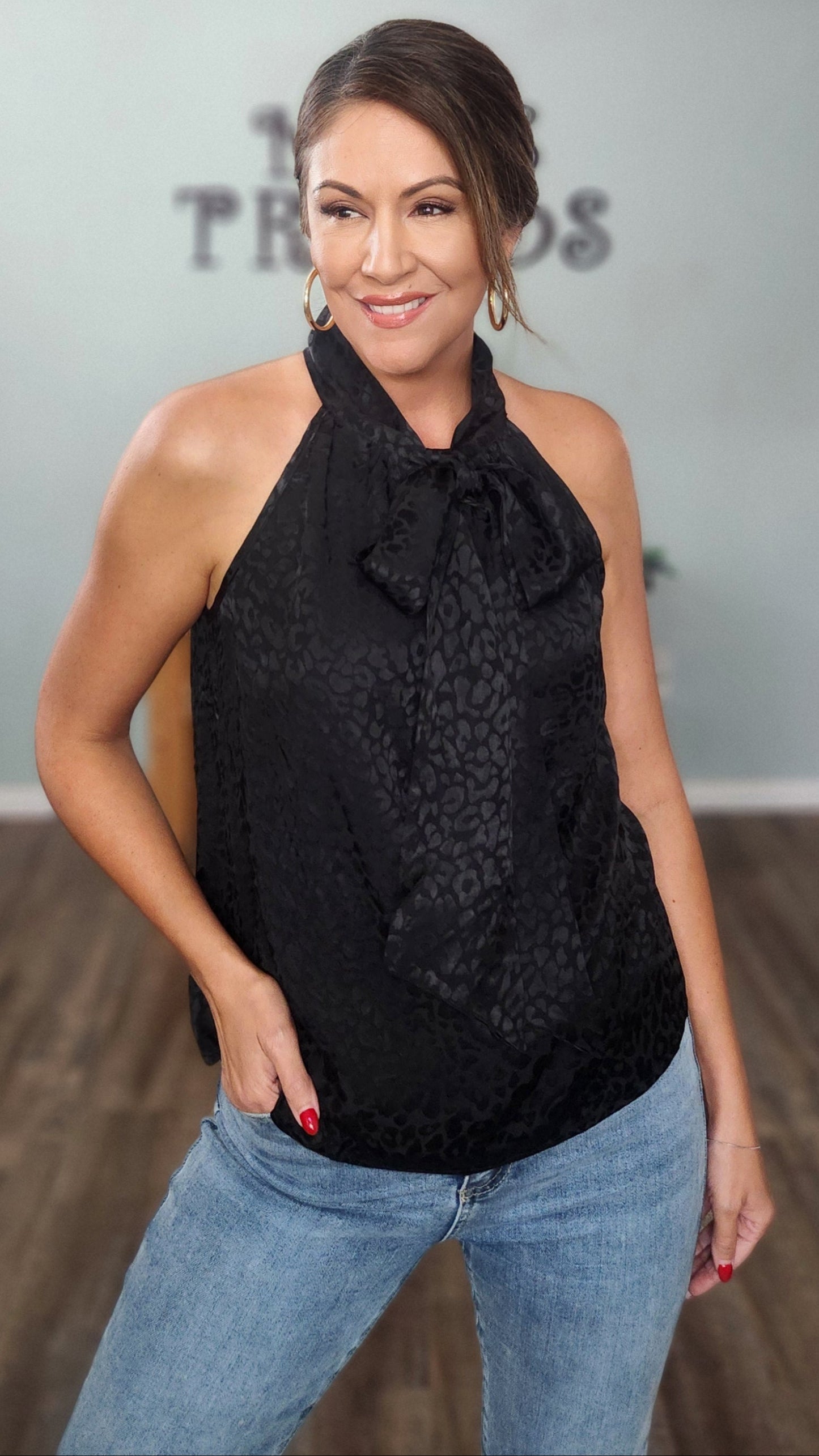 🖤 Reset by Jane- The Luxe Neck- Tie Top-Black Leopard