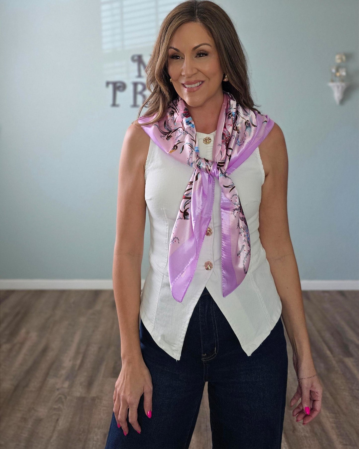 Spring Bloom Satin Scarf-Multicolor
