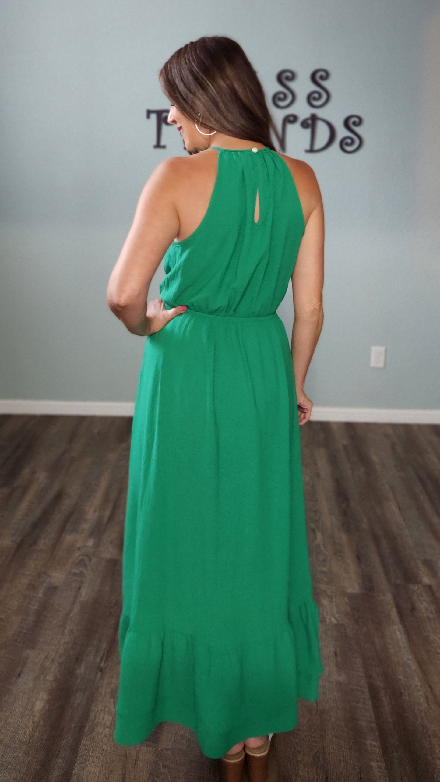 Showstopping A-line Maxi Dress-Green