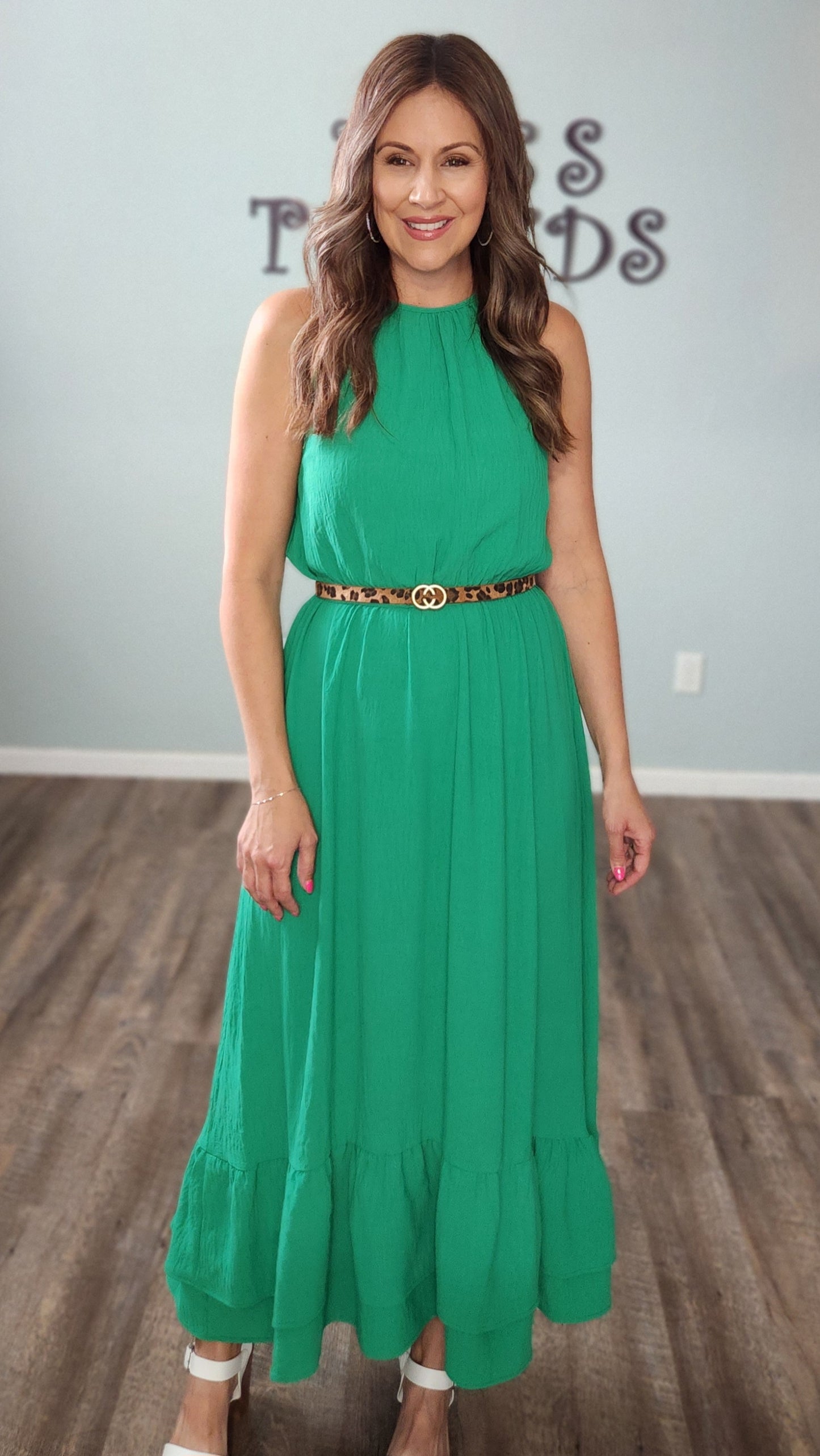Showstopping A-line Maxi Dress-Green