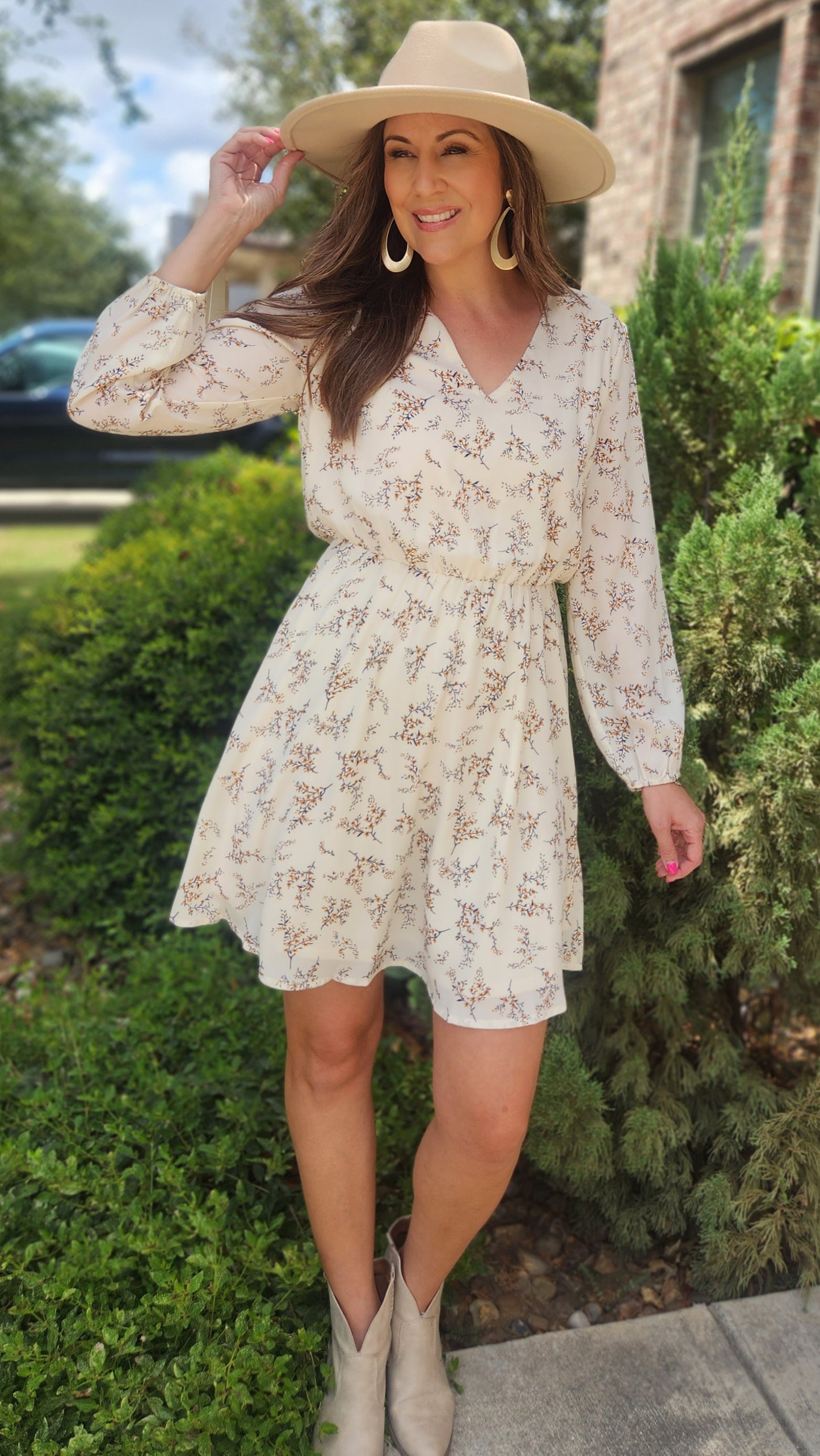 Bring On Fall Dress- Ivory/floral