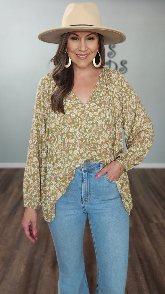 It's A Beauty Top- Olive/Floral