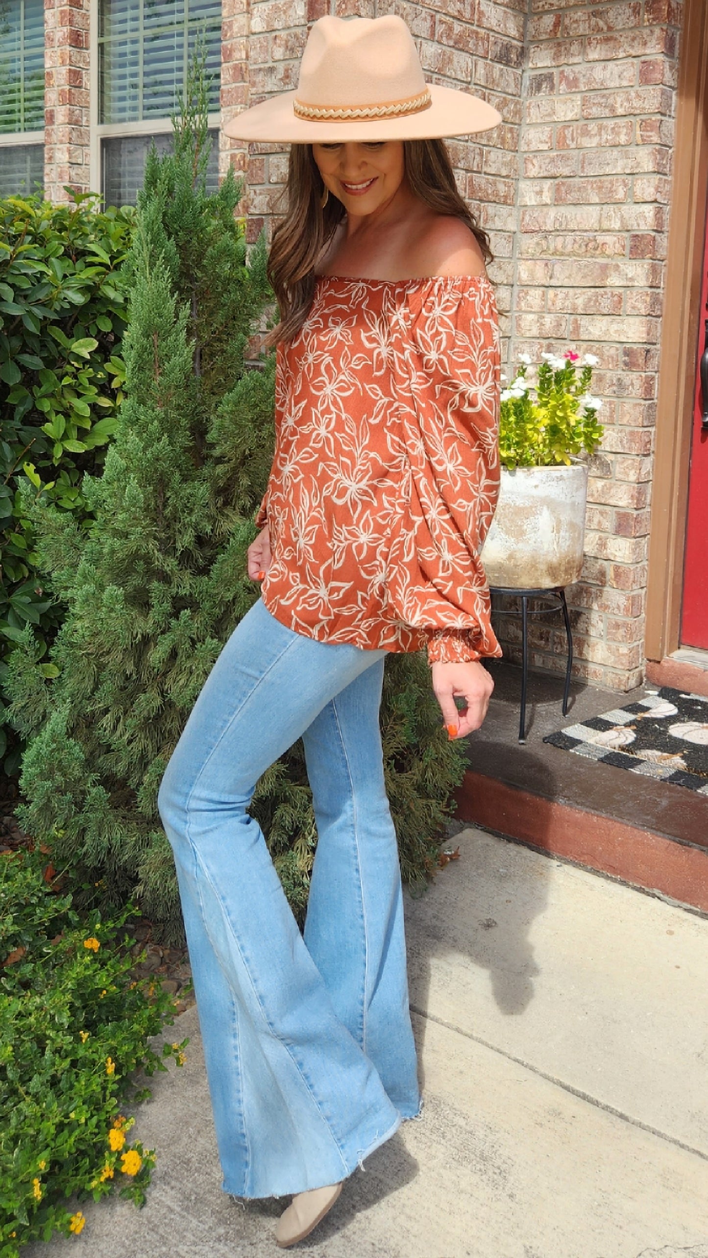 Sweet As This Floral Top- Rust/Ivory