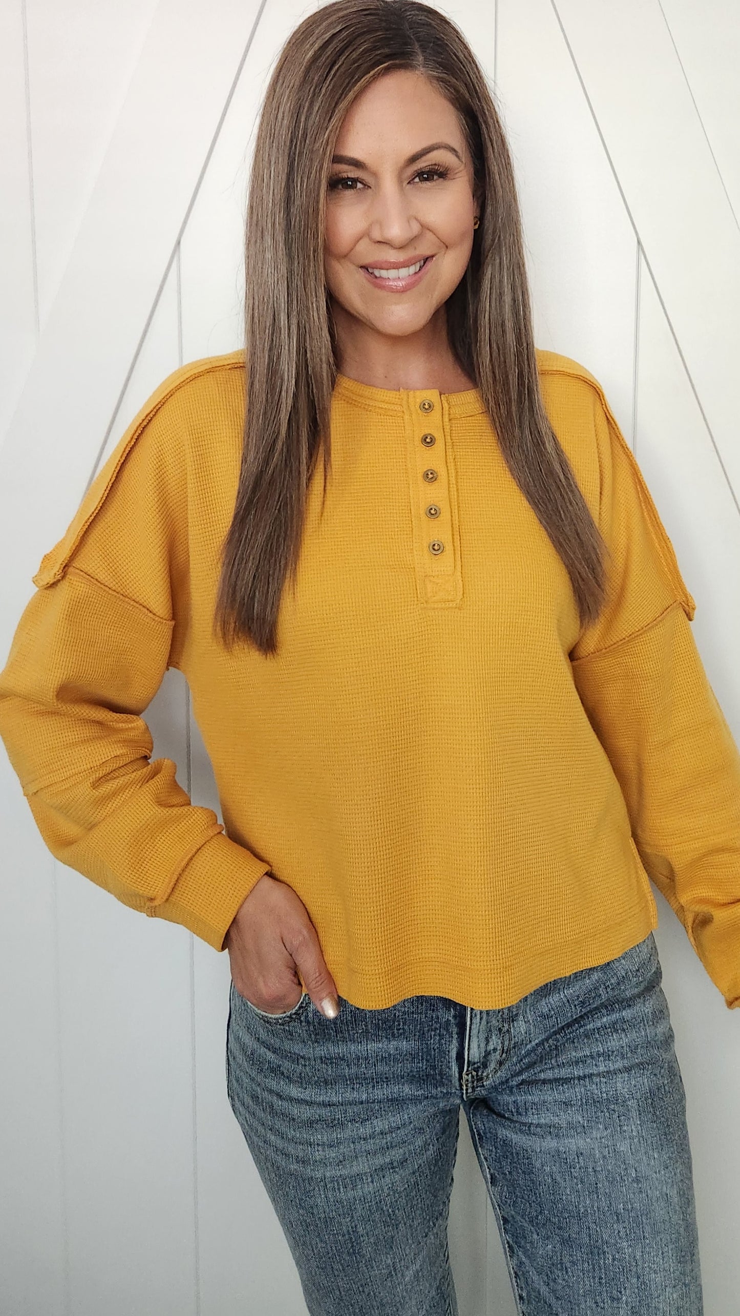 Your Laid Back Henley Pullover -Mustard